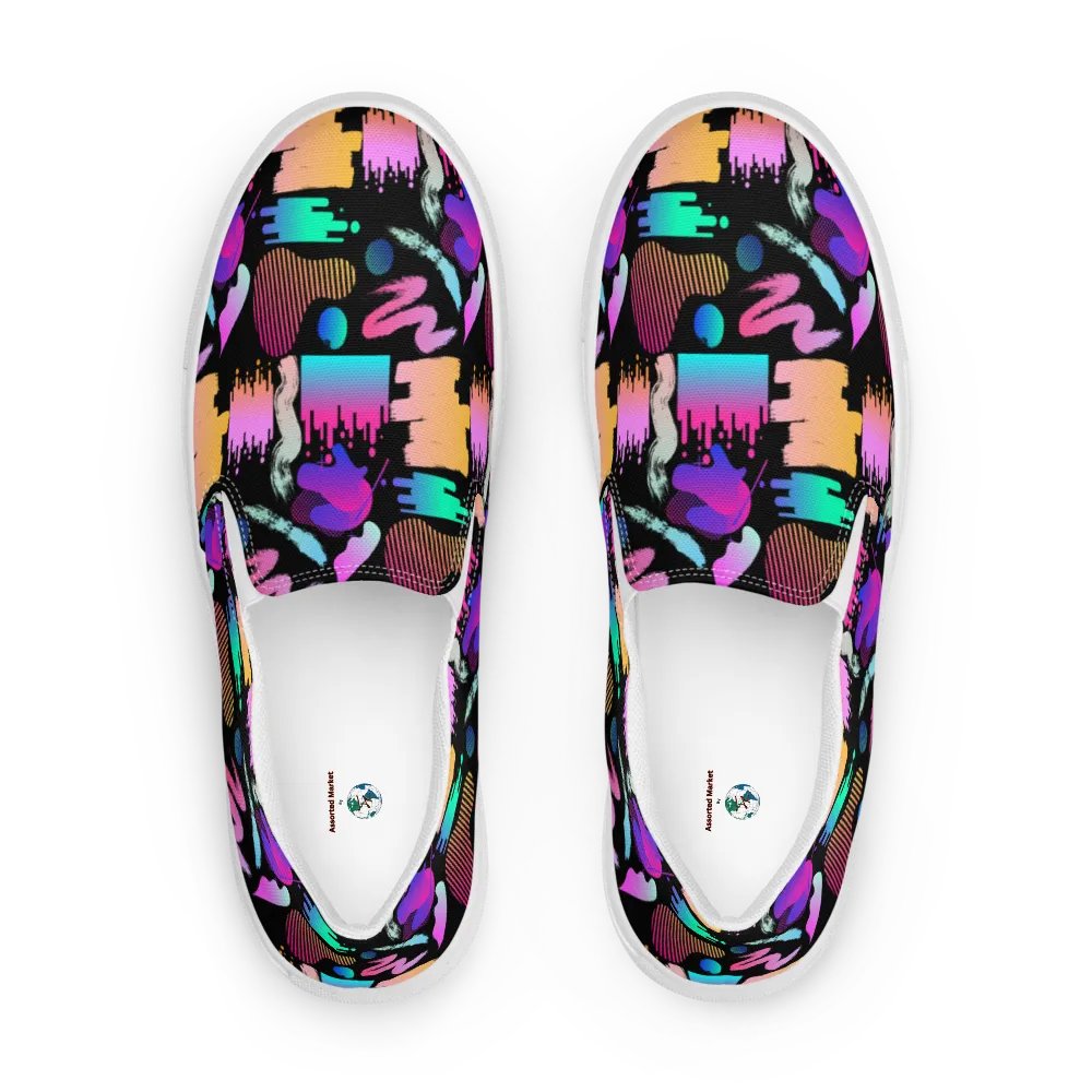 90's Pattern Womens Canvas Slip-On Shoes | Retro Pattern Shoes product image (1)