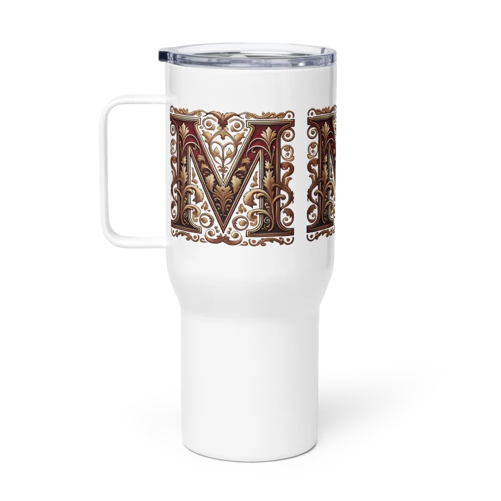 Victorian Ornate M Initial Travel Mug product image (1)