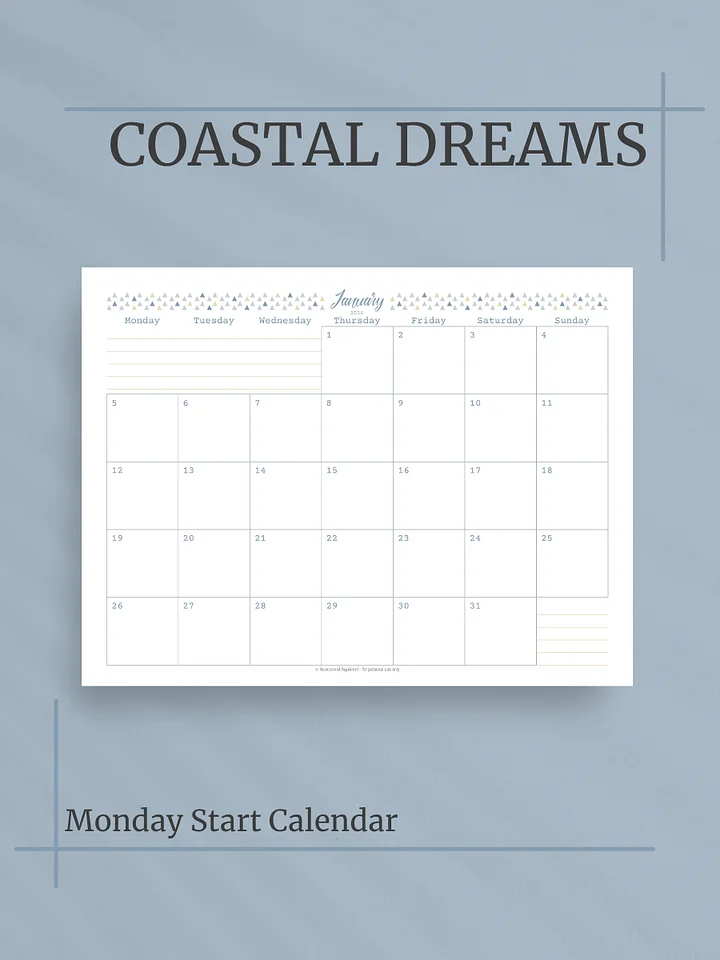 Coastal Dreams 2026 Calendar - Single Page per Month, Monday Start, Letter Size product image (1)
