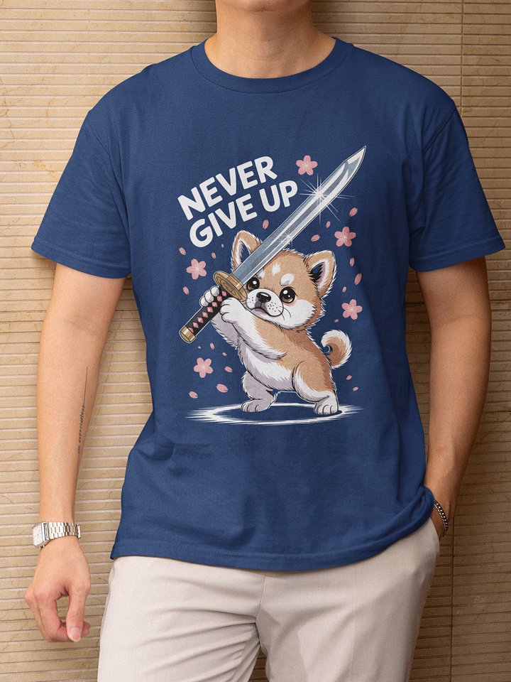 "Never Give Up" Warrior Pup T-Shirt | Japanese Anime Style Motivational Tee product image (2)