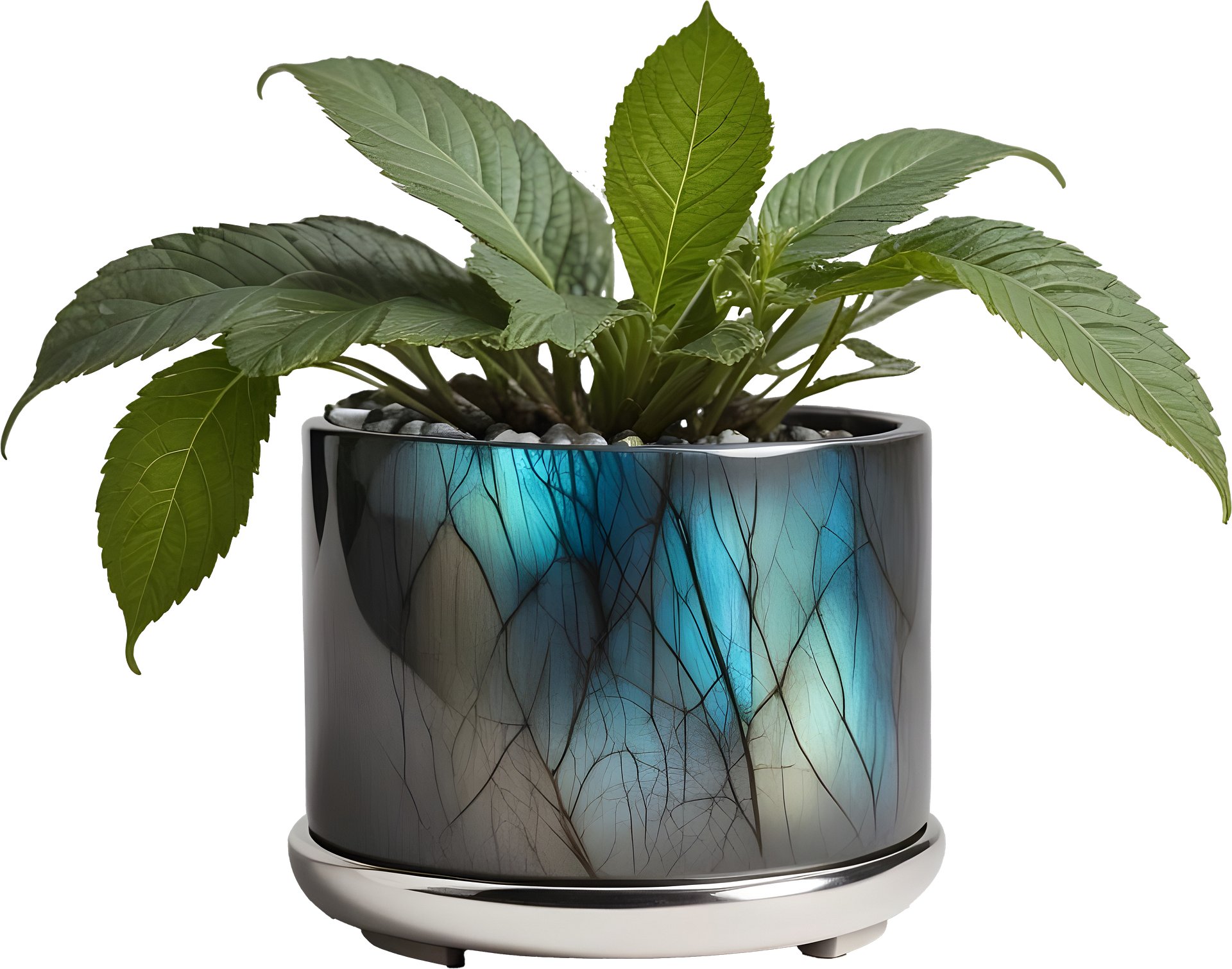 Stellar Luxe – Labradorite & White Marble Planter PNG product image (1)