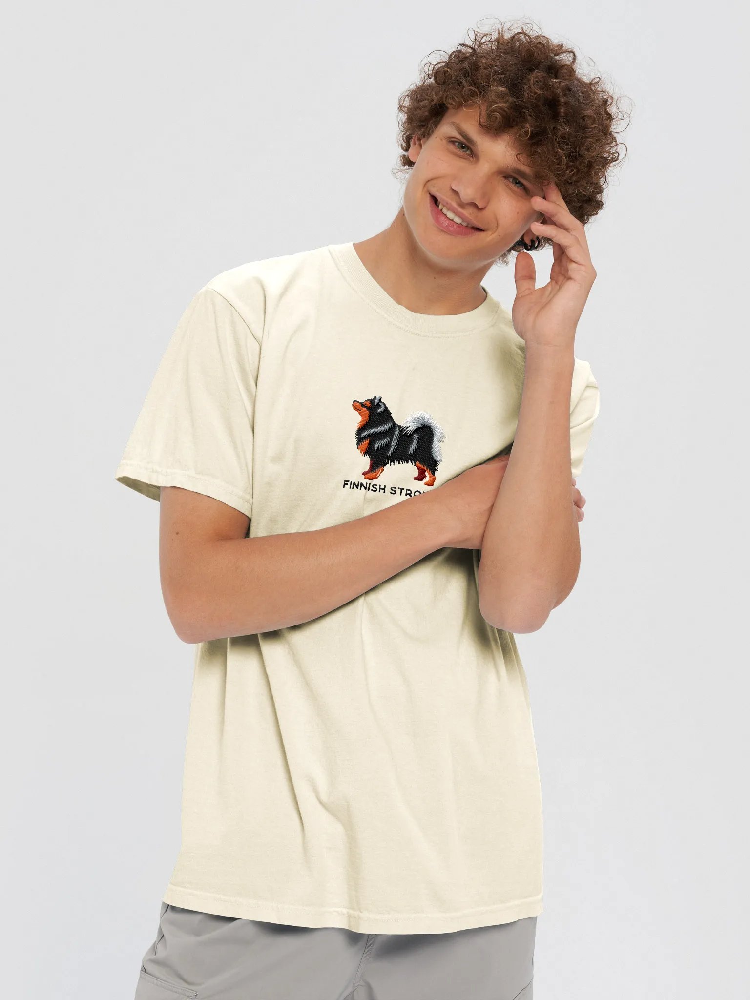 Finnish Strong T-Shirt(Embroidered) of a Finnish Lapphund(Black & Tan) product image (2)