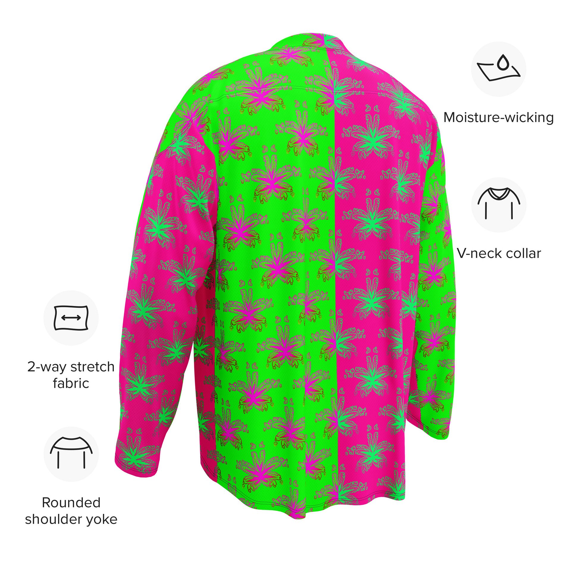 Pot Leaf Stoner Hockey Jersey, 420 Weed Rave Wear, Hot Pink Neon Green Ganja Cannabis Clothing, Pothead Party Festival Fashion product image (10)
