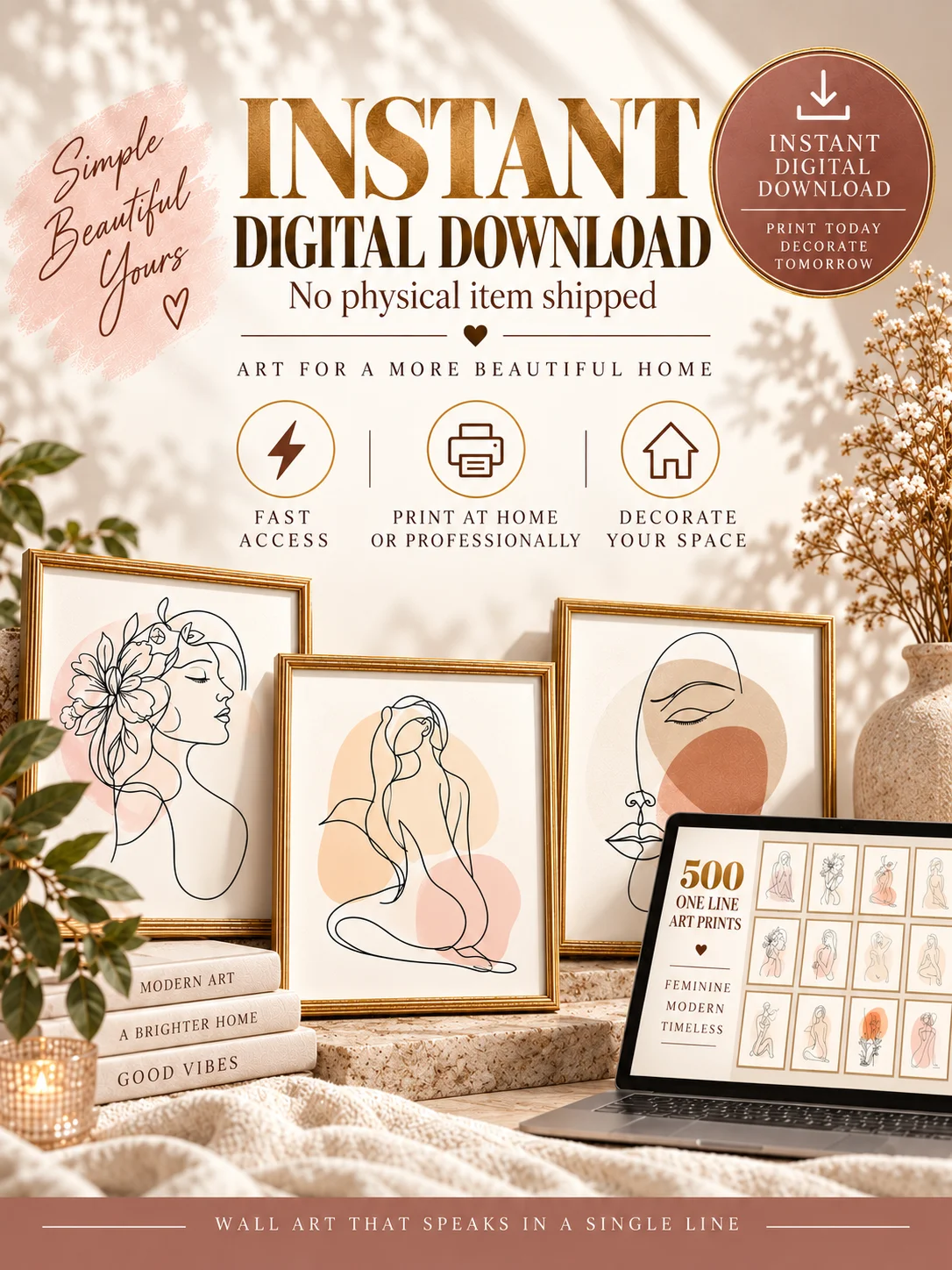 500 One Line Art Prints Bundle, Minimalist Woman Wall Decor, Feminine Body Drawings product image (6)