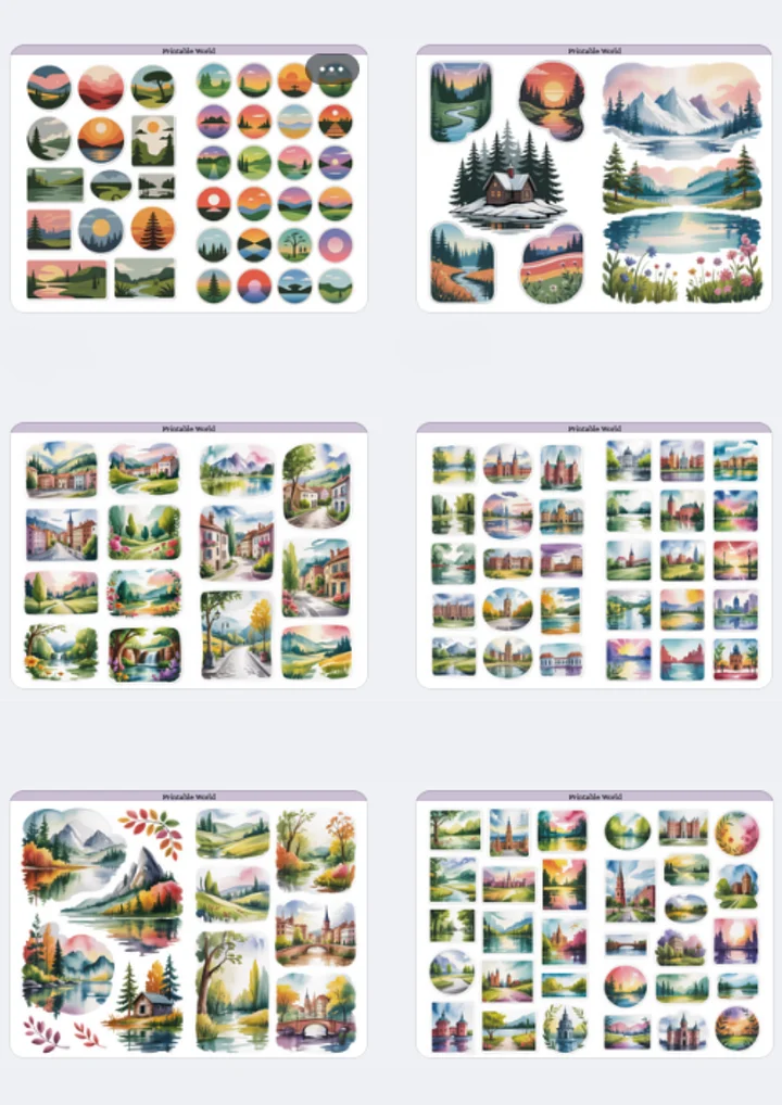 Scenes & Landscapes Sticker Pack (Minimalist & Watercolor Style) product image (2)
