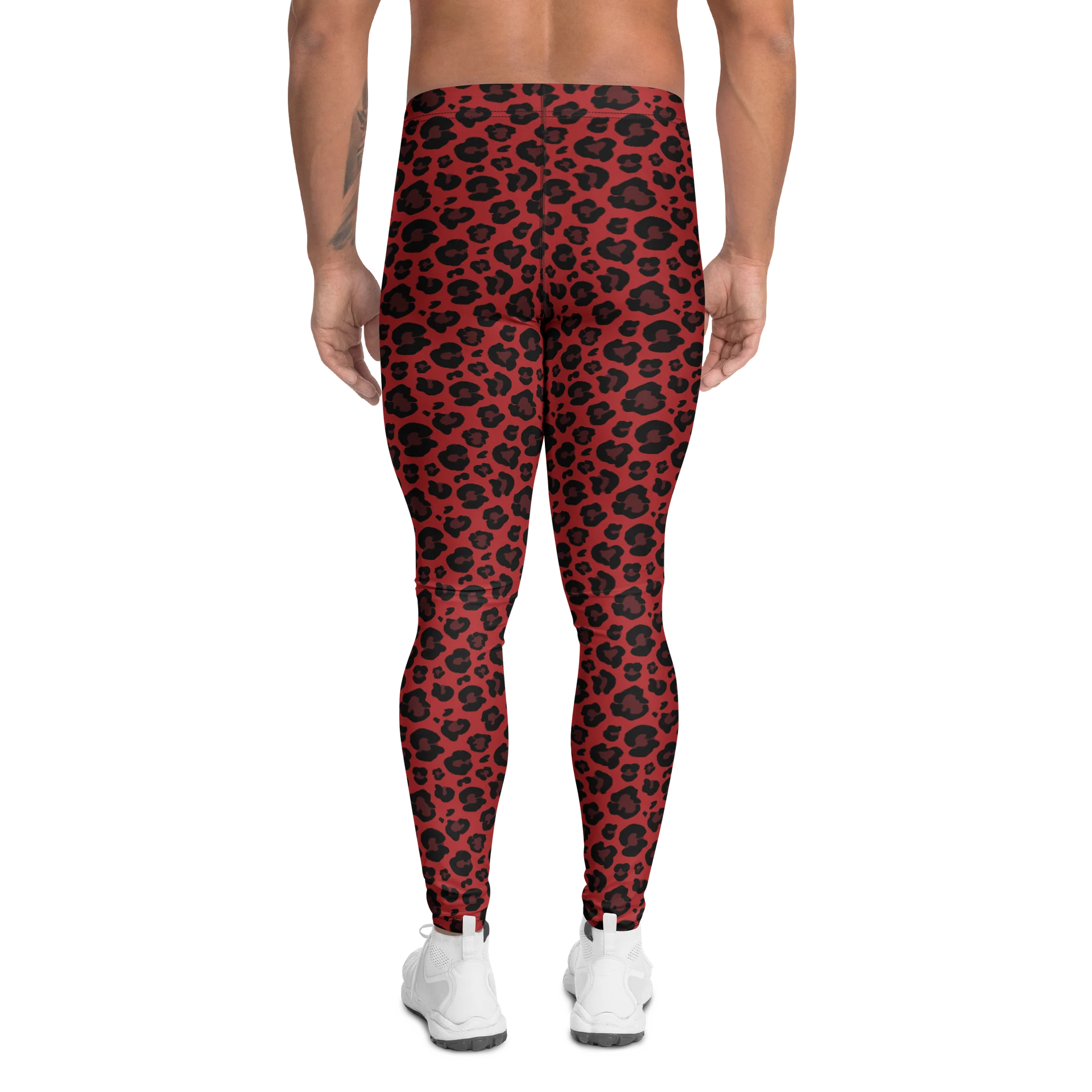 Modern Bold Red Leopard Print Men's Leggings product image (2)