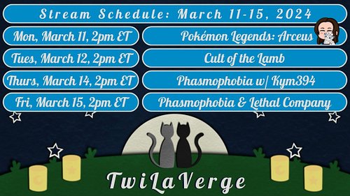 This week's stream schedule! All streams start at 2pm ET (remember times have changed for America, so I'll be starting an hou...