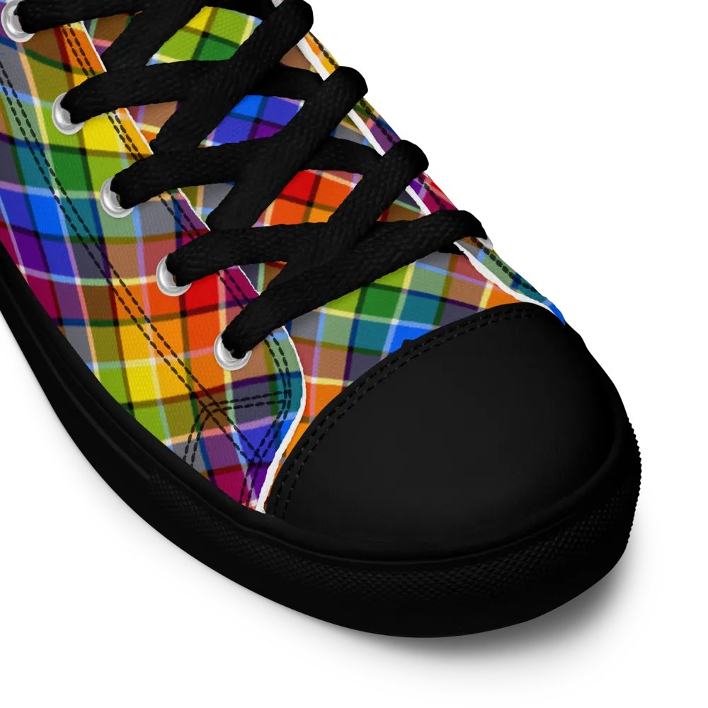Bright Rainbow Plaid Men's High Top Shoes product image (11)