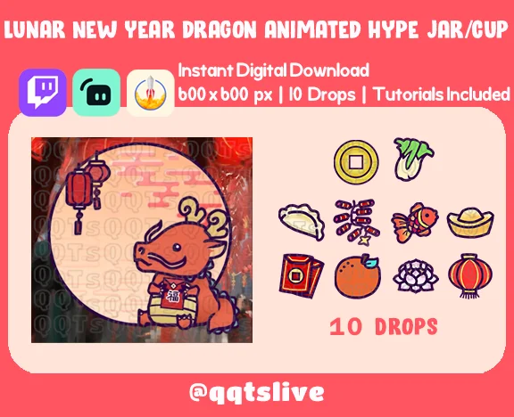 ANIMATED Twitch Lunar New Year DRAGON Hype Jar - Stream Tip Cup / Jar - 2 Layers - 10 Bit Options product image (1)