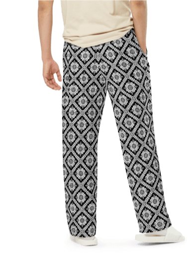 Black and White Tatreez Wide Leg Unisex Pants product image (3)