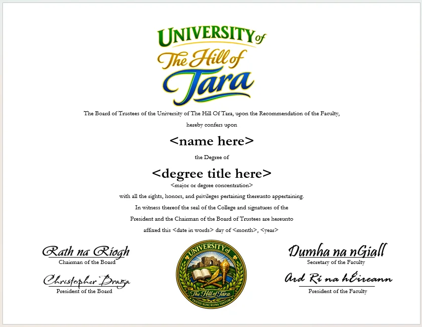 University of The Hill Of Tara degree parchment product image (1)