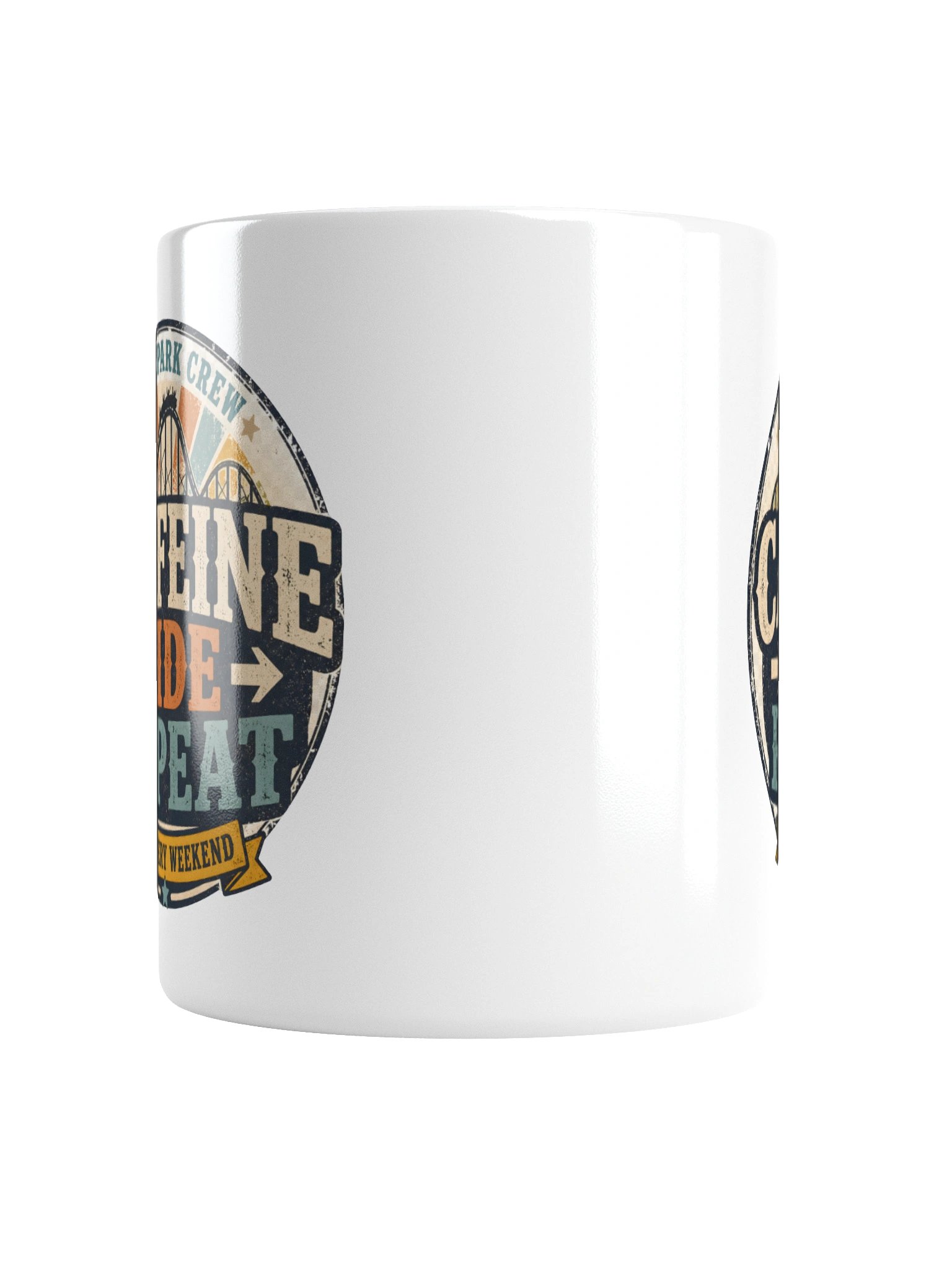 Theme Park Crew “Caffeine • Ride • Repeat” Mug – Weekend Thrill‑Seeker Coffee Cup product image (4)