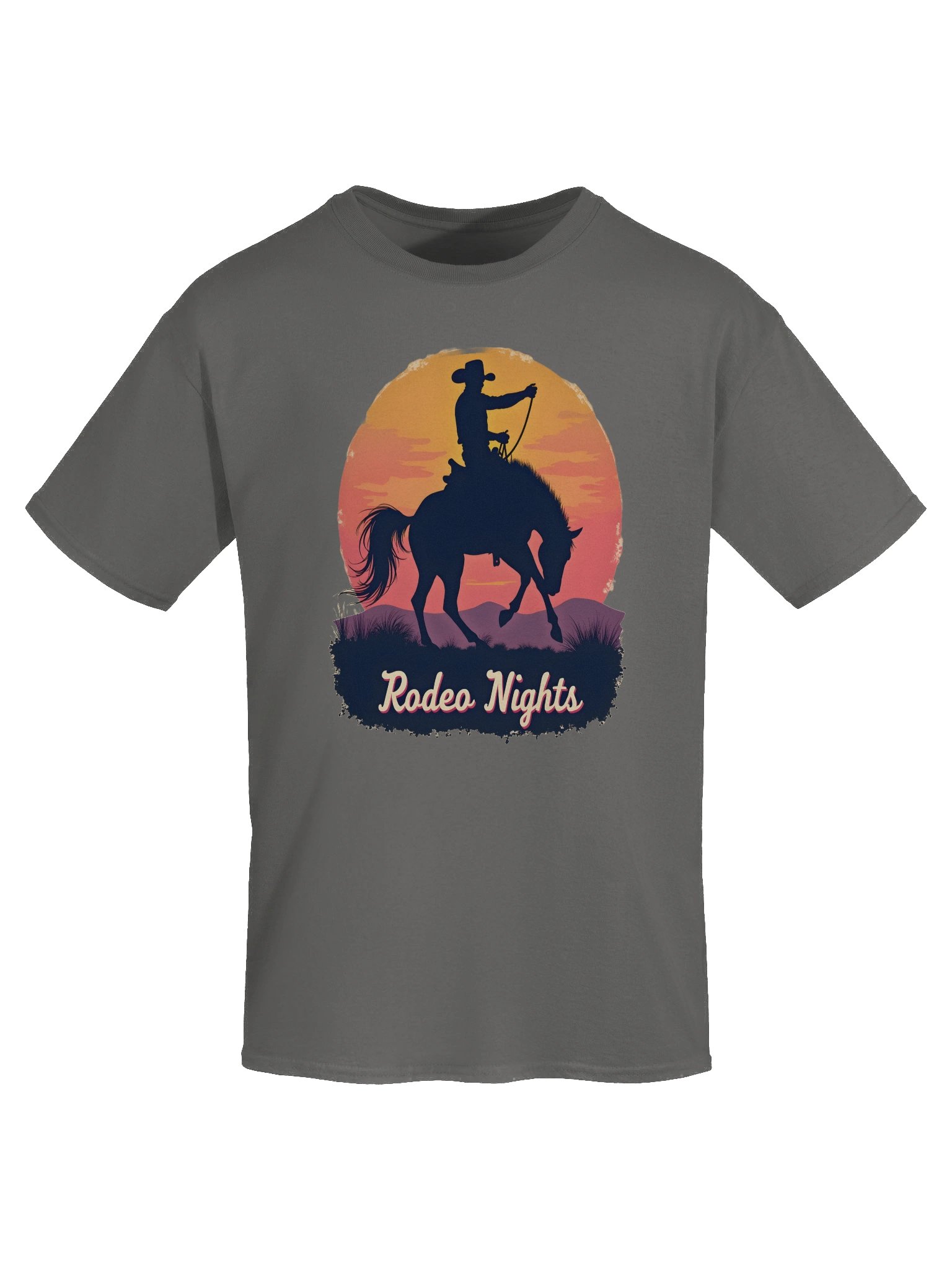 Rodeo Nights Vintage Western T-Shirt - Cowboy Horse Silhouette Sunset Tee for Country Lovers & Rodeo Fans product image (12)