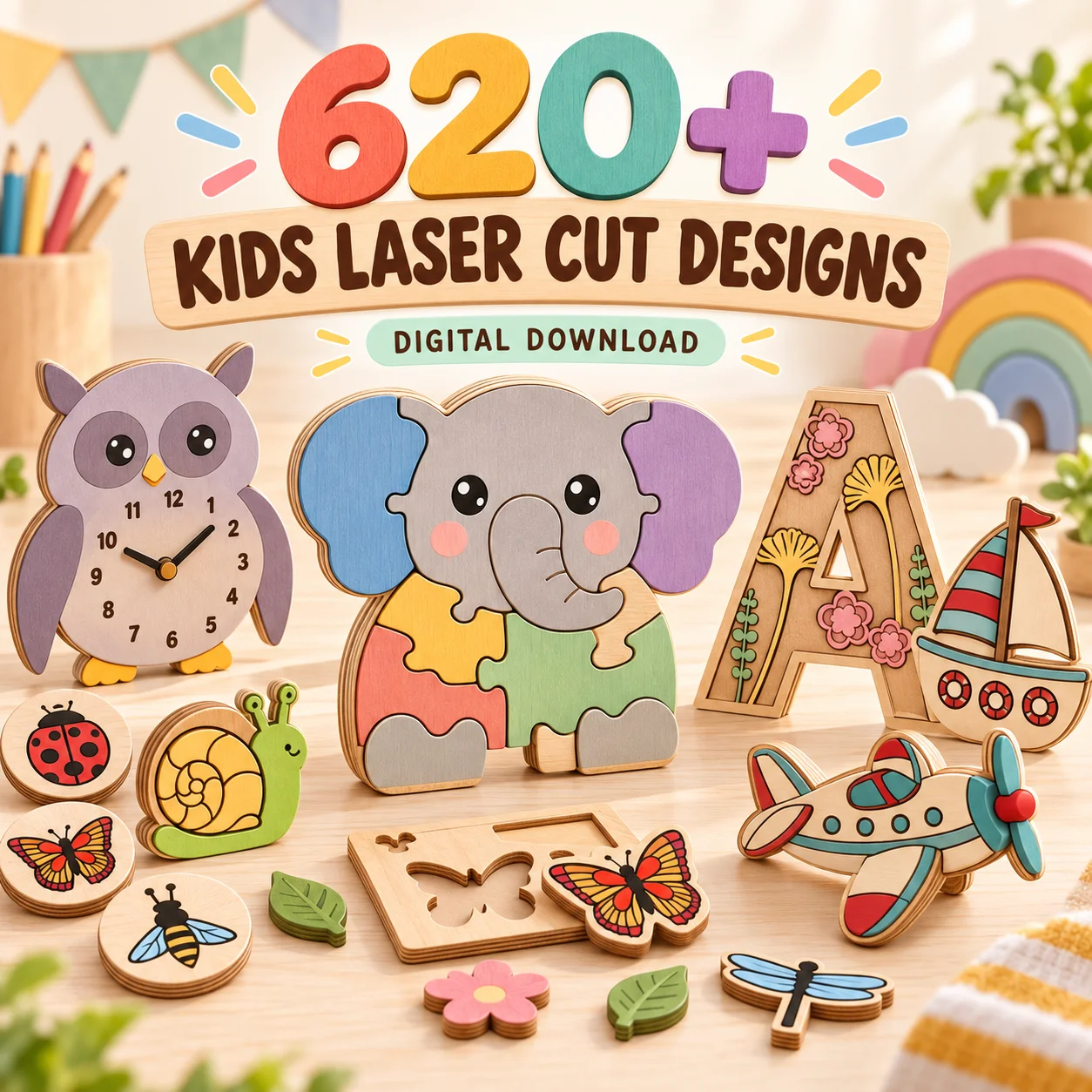 620+ Kids Laser Cut Files Bundle | Puzzles, Toys & Nursery Decor product image (1)