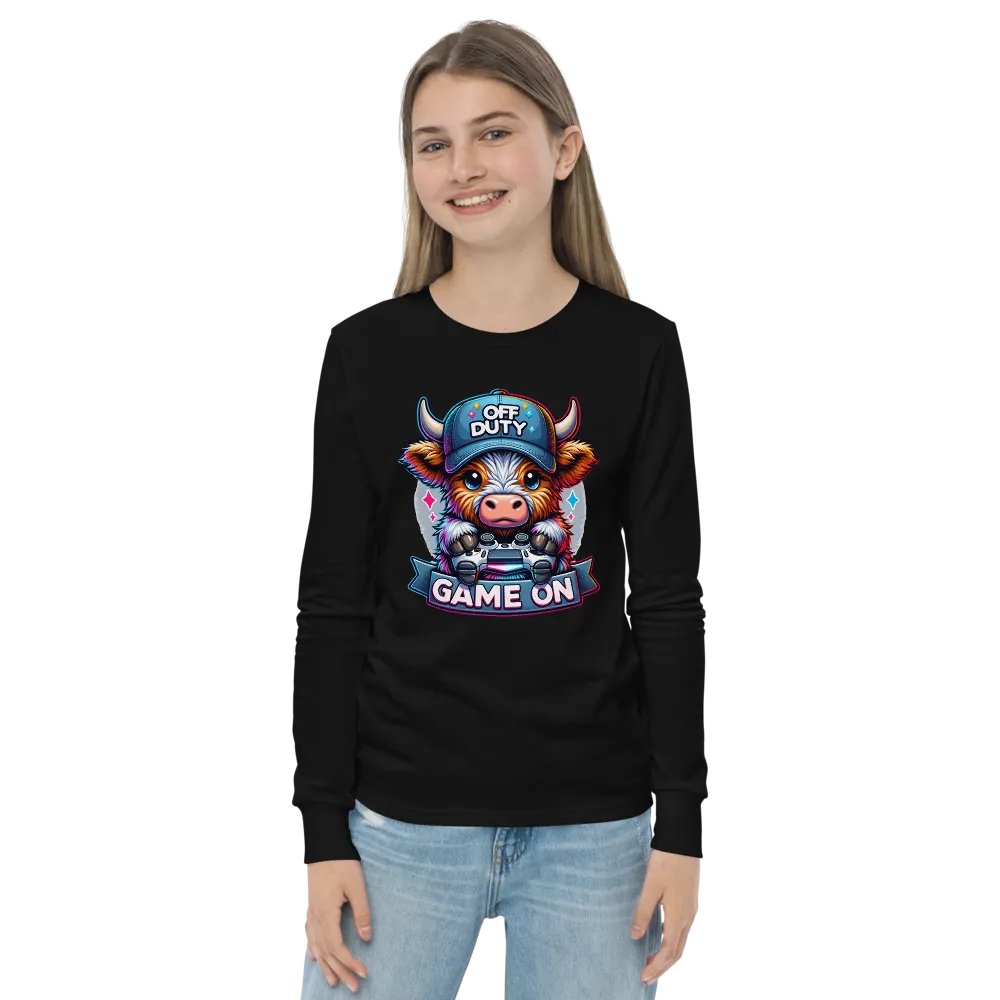 Off Duty Gaming Cow Youth Long Sleeve T-Shirt product image (10)