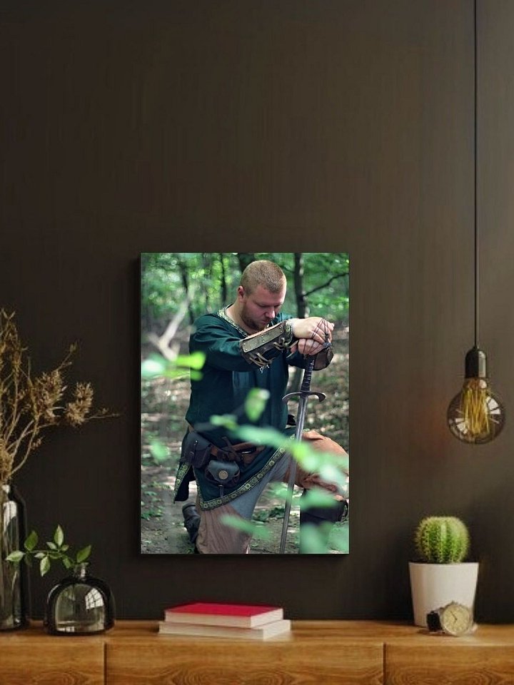 Medieval Warrior Sword Holding Forest – Glossy 8x10 Metal Print product image (2)