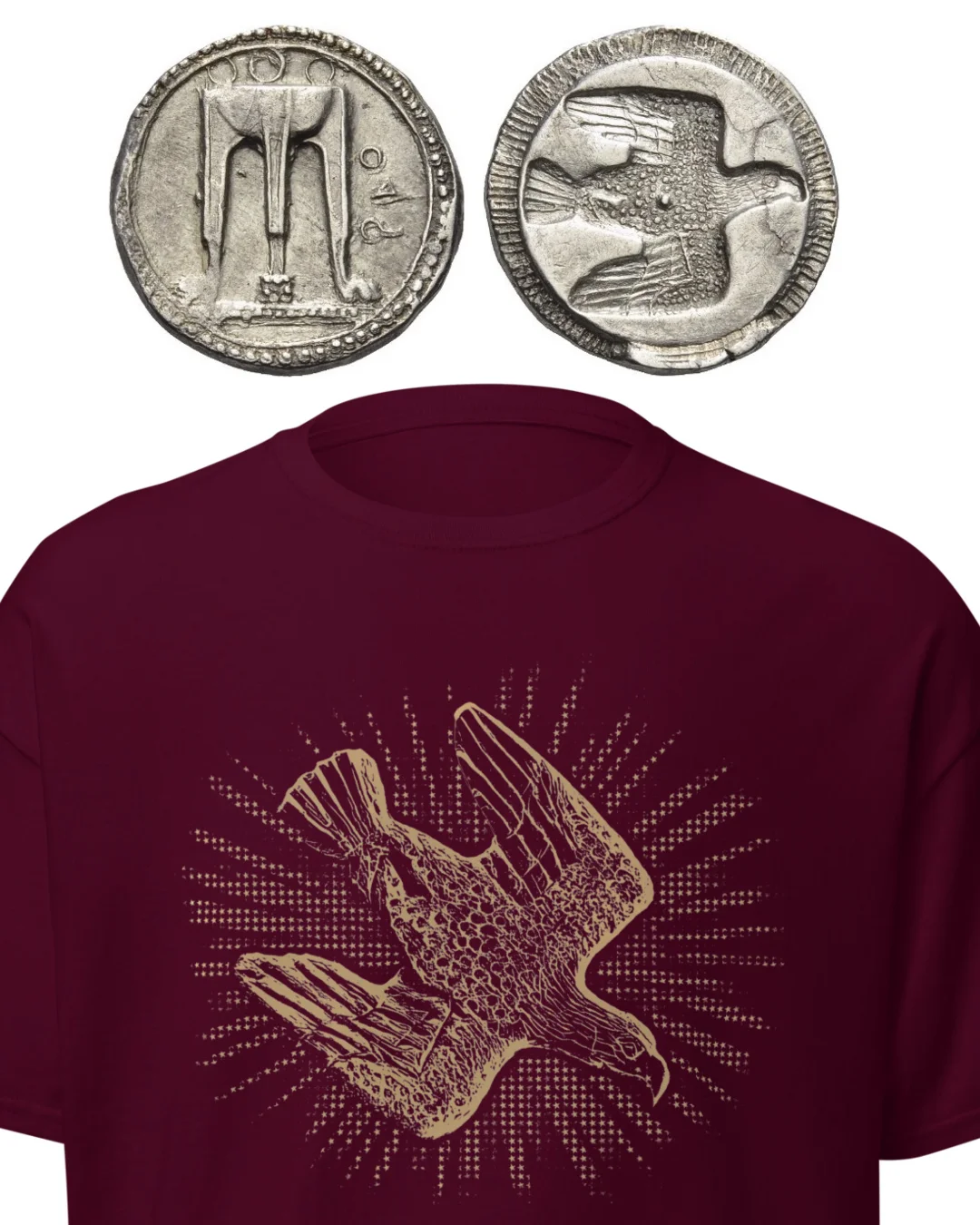 Ancient Greek Archaic Eagle Coin Art 5th Century BC T-Shirt – Kroton Silver Nomos Design | Incuse Eagle of Magna Graecia product image (5)