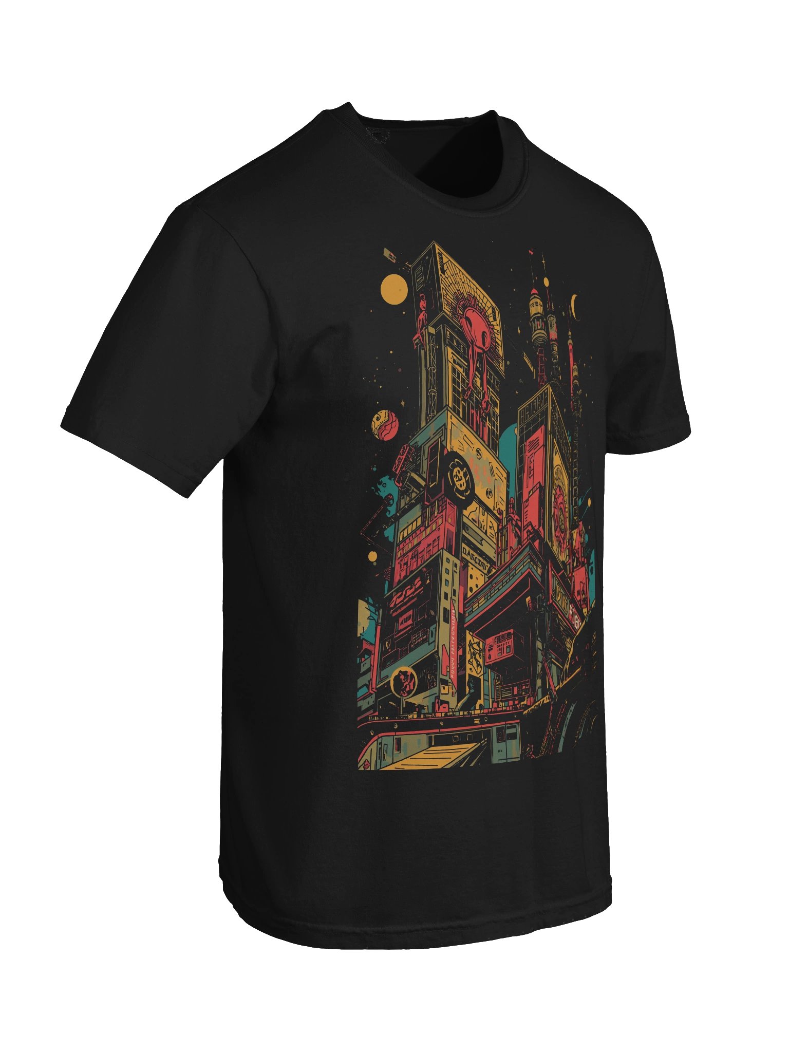 Retro-Futurist Neon Cityscape Heavyweight T-Shirt product image (4)