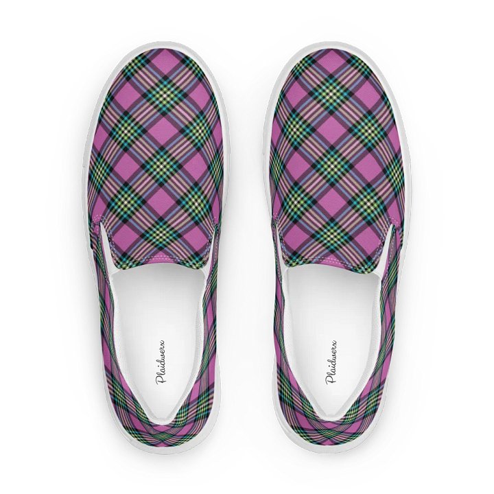 Purple Orchid and Turquoise Plaid Women's Slip-On Shoes product image (1)