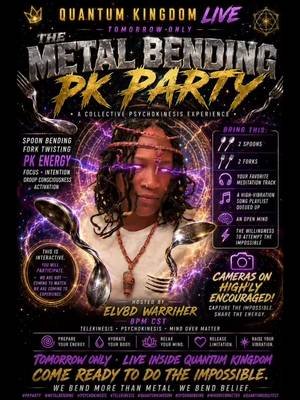 What if consciousness affects physical reality? 👁️⚡️ Tomorrow we test the impossible LIVE inside Quantum Kingdom during our METAL BENDING PK PARTY inspired by the legendary PK Parties of Jack Houck. 🥄 Bring 2 spoons 🍴 Bring 2 forks 🎧 Bring your meditation music 🎵 Bring high-vibe energy 📸 CAMERAS ON HIGHLY ENCOURAGED This is not just a livestream. This is an interactive psychokinesis experiment focused on intention, consciousness, vibration, and mind over matter. We bend more than metal. We bend belief. 8PM CST ONLY inside Quantum Kingdom. https://quantumkingdom.mn.co/share/0BMcT1xZhoA6I4JQ #goddessofdasouf #SpoonBending #QuantumSoulFest #ELV8DWarriher #psychokinesis 