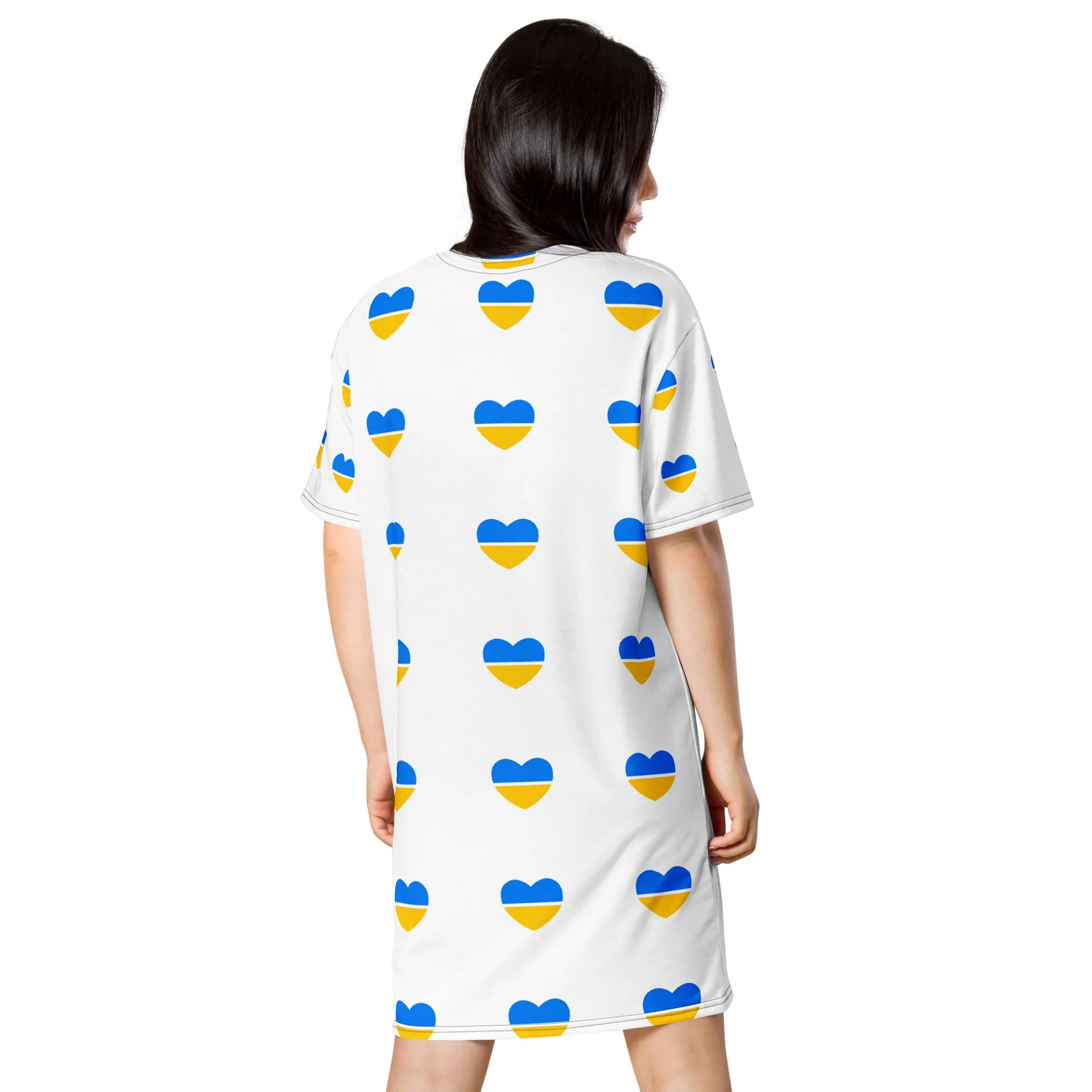 TDS Women's Oversized Heart-Print T-Shirt Dress - Blue & Yellow product image (2)
