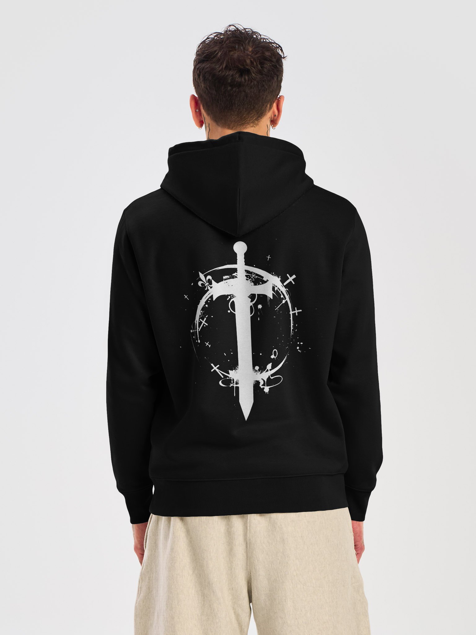 ONE KING Crusader Silhouette Premium Street Hoodie white print product image (4)