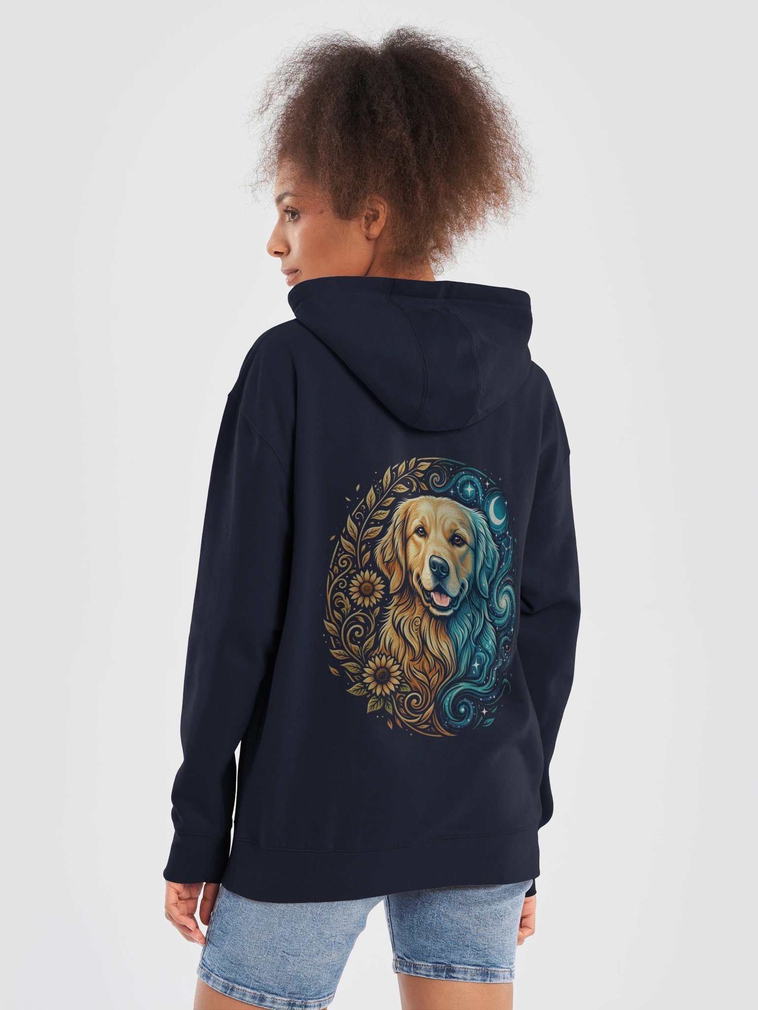 Golden Retriever Celestial Mandala Hoodie – Mystic Moon & Sunflower Dog Art Unisex Sweatshirt, Boho Pet Lover Gift product image (6)