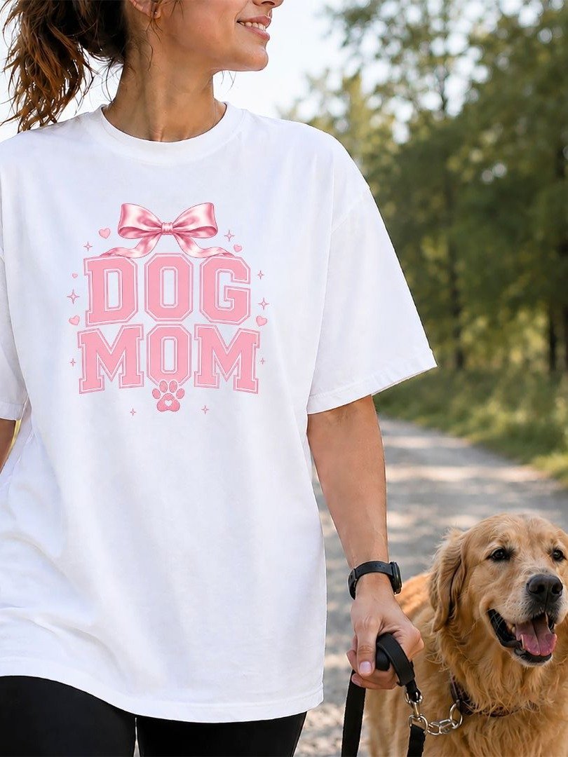 Coquette Dog Mom Bow Tee | Pink Varsity Dog Mom Shirt product image (65)