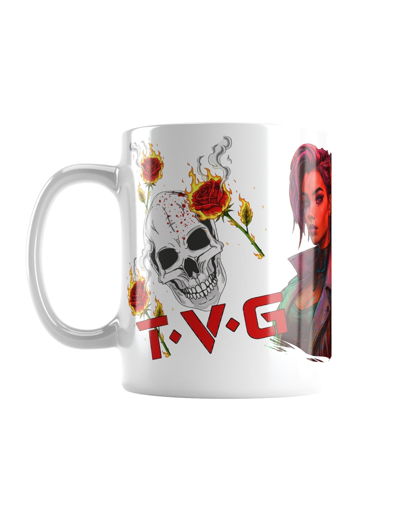 Twisted Virus Gaming - Anime Girl, Skull n Fire Rose Mug product image (4)