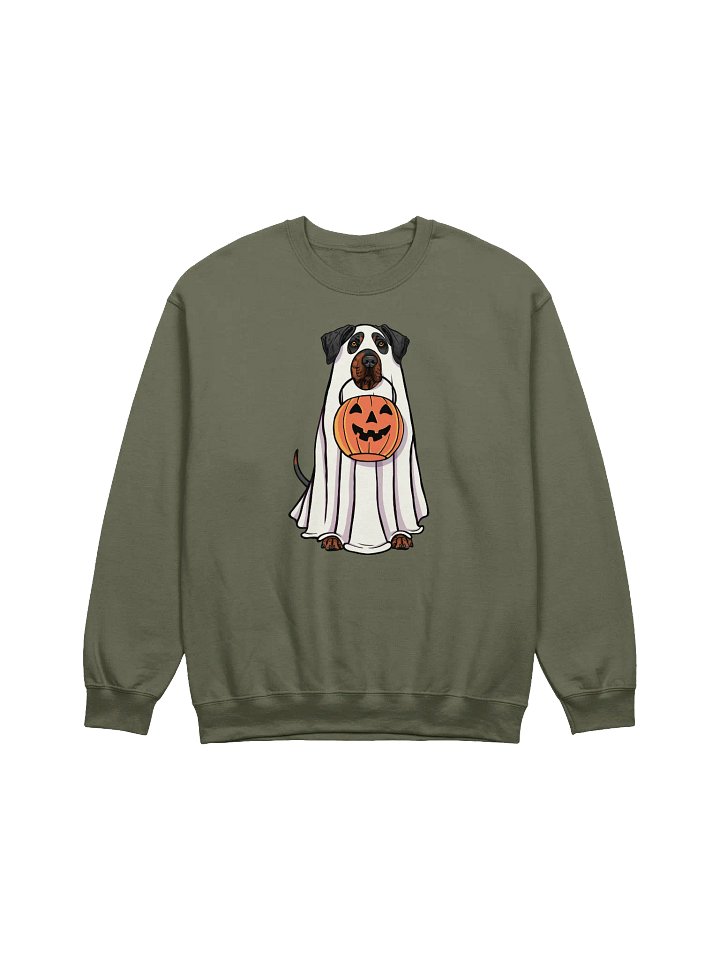 Funny Halloween Rhodesian Ridgeback(Black & Tan) Sweatshirt | Funny Dog Wearing a Ghost Costume and Holding a Pumpkin Basket product image (1)