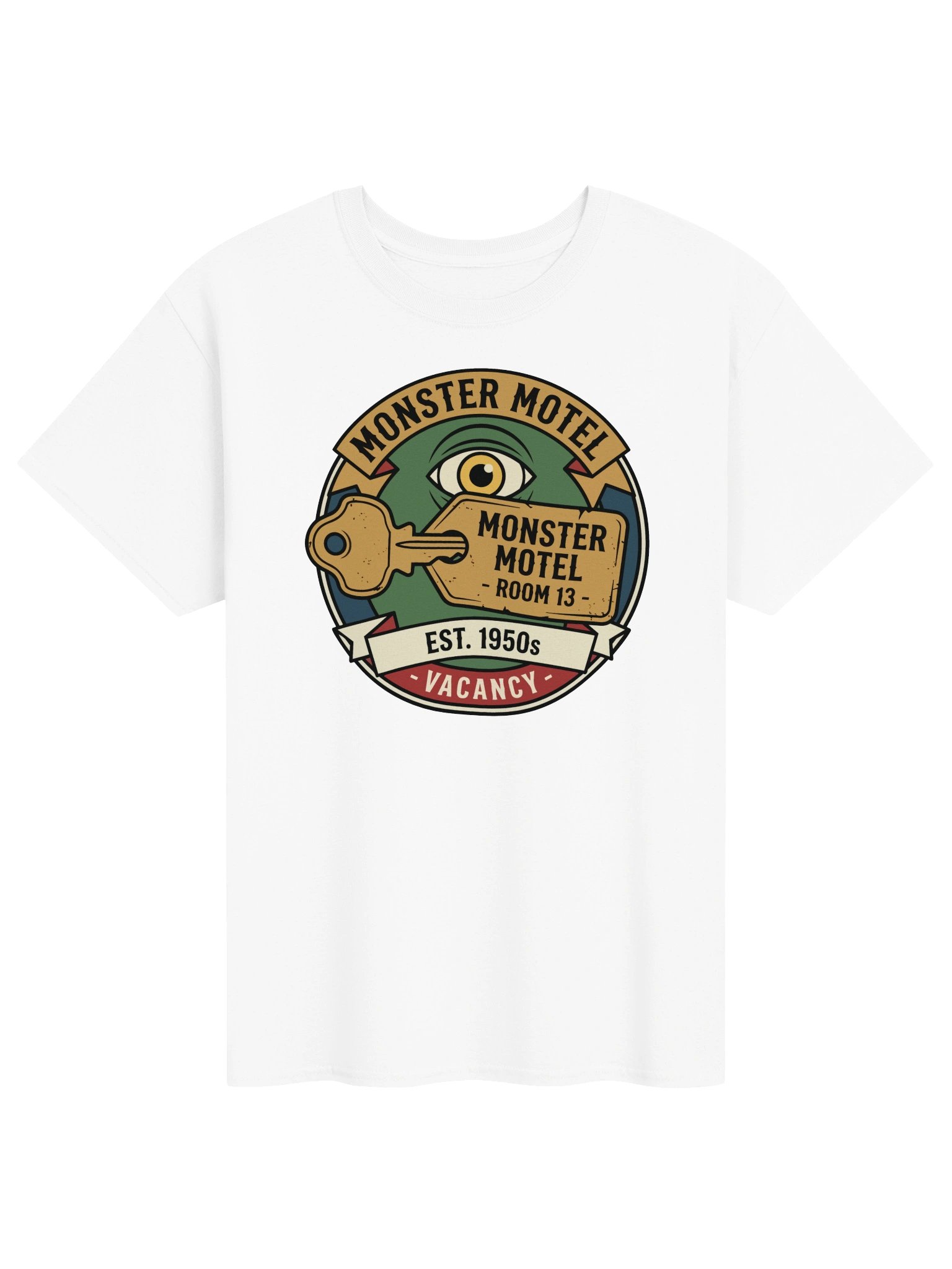 Monster Motel – Vintage Horror Badge T-Shirt product image (1)