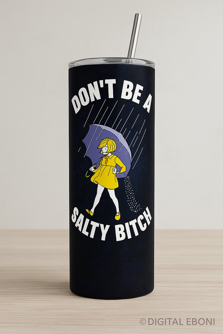 Funny Retro Salt Girl Tumbler Wrap - Don’t Be a Salty Bitch - 20oz PNG Sublimation Design for Digital Download, Humor Cup Wrap Printable product image (1)