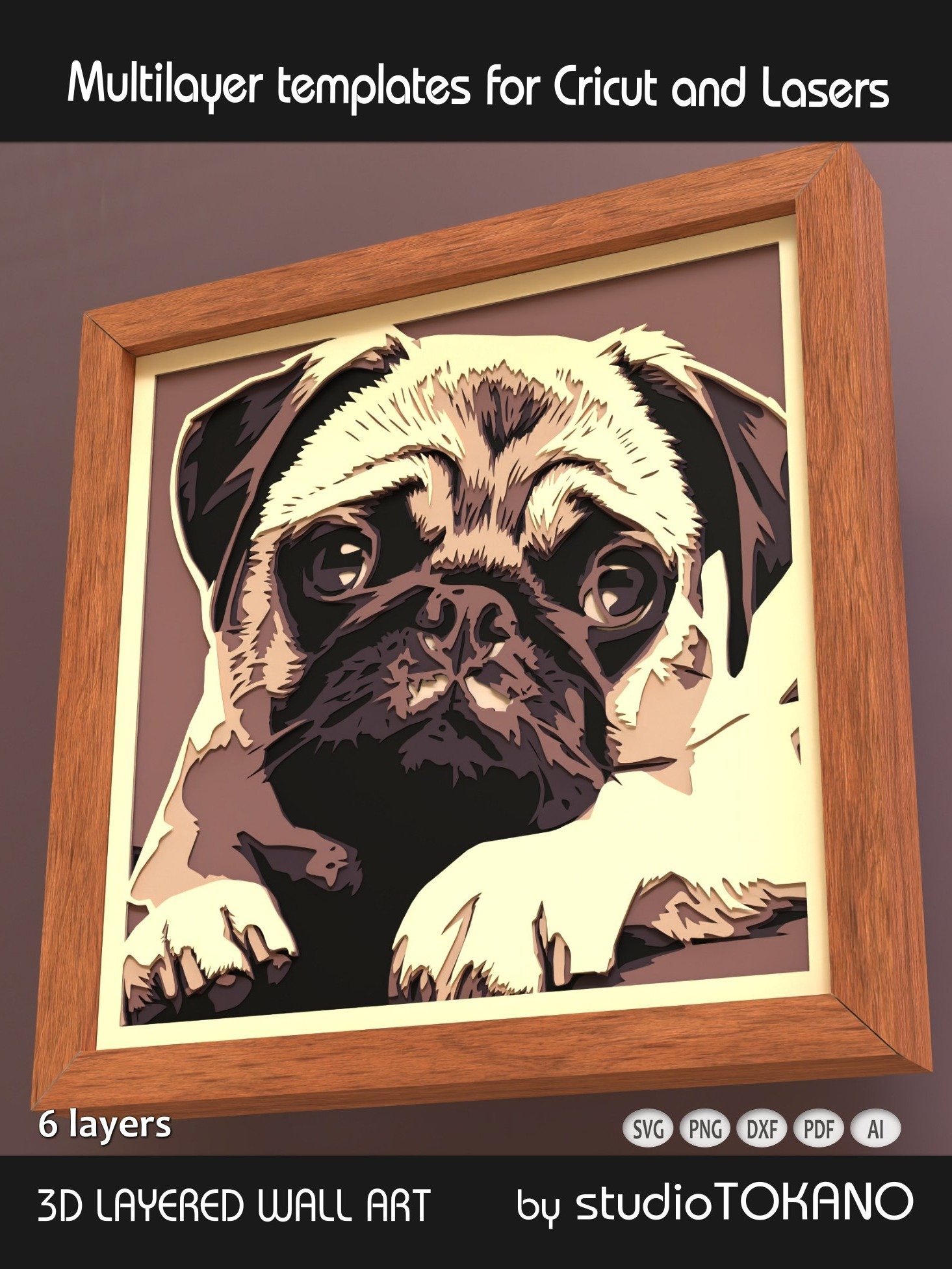 Pug 3D layered dog svg for Cricut product image (4)