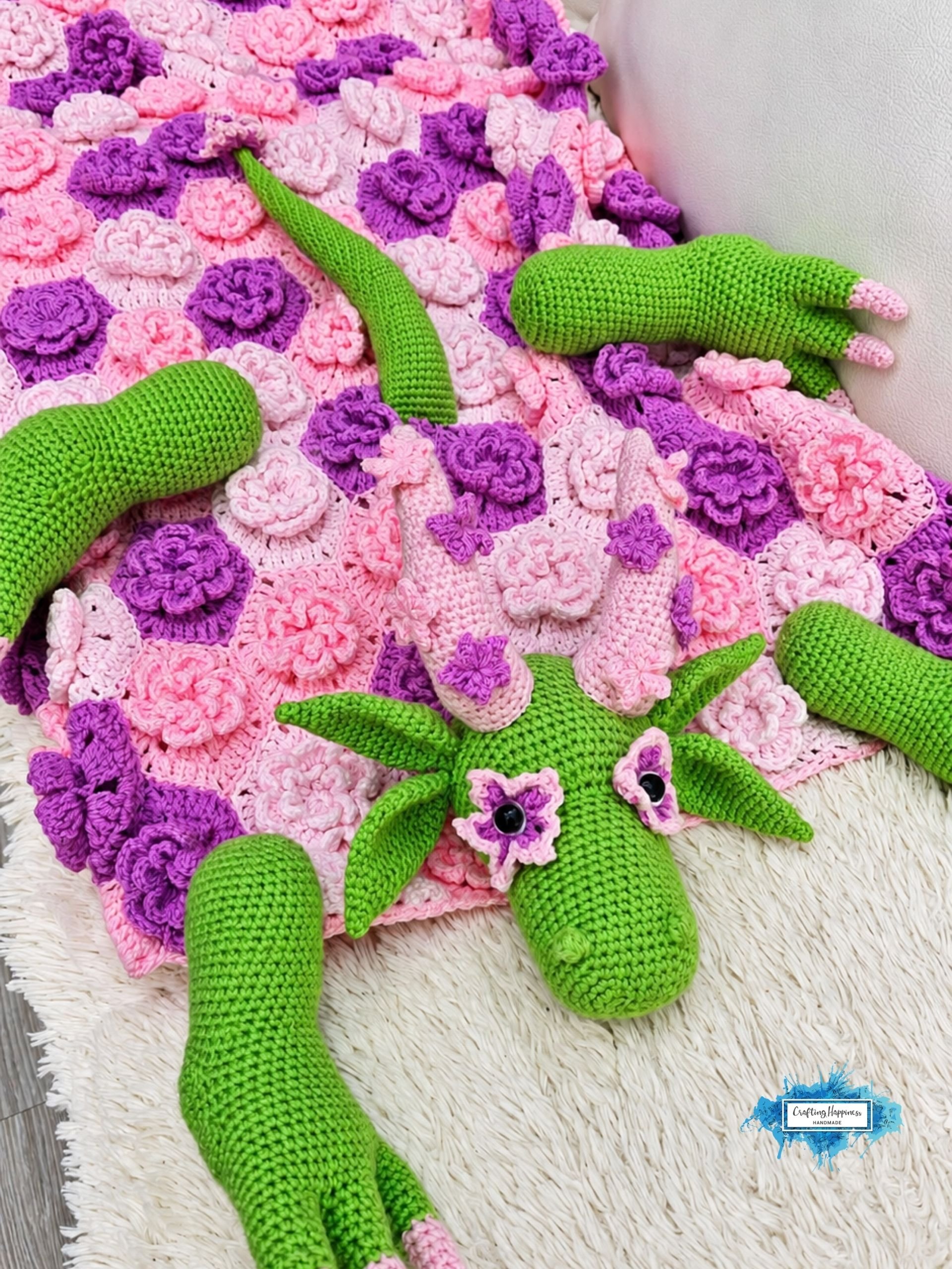Crochet Flower Dragon Blanket Pattern | Fantasy Fairy Garden Nursery Decor | Mythical Amigurumi Toy | Graph & Written Instructions | pdf product image (3)