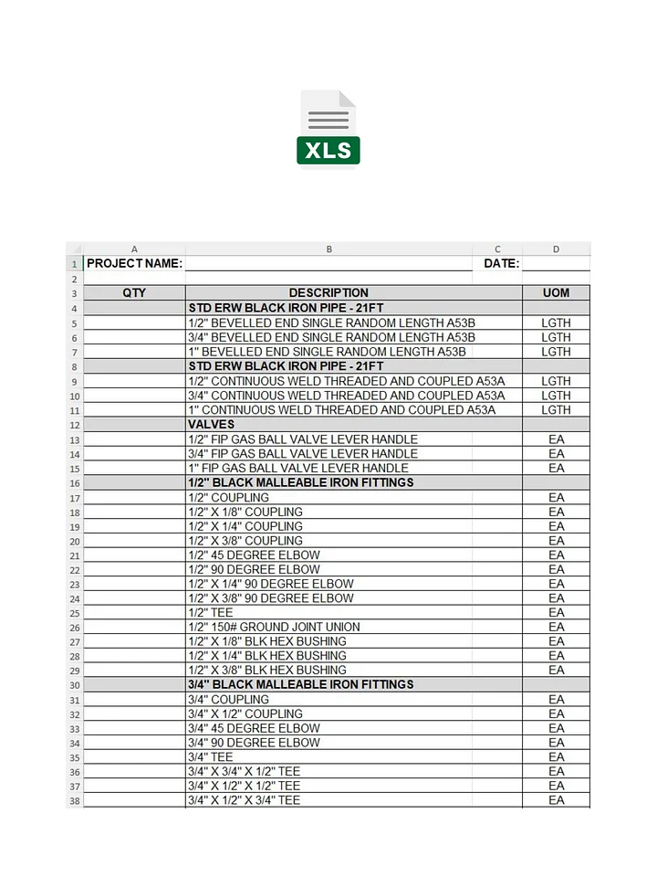 Black Iron BOM MS Excel Template No 3 product image (1)
