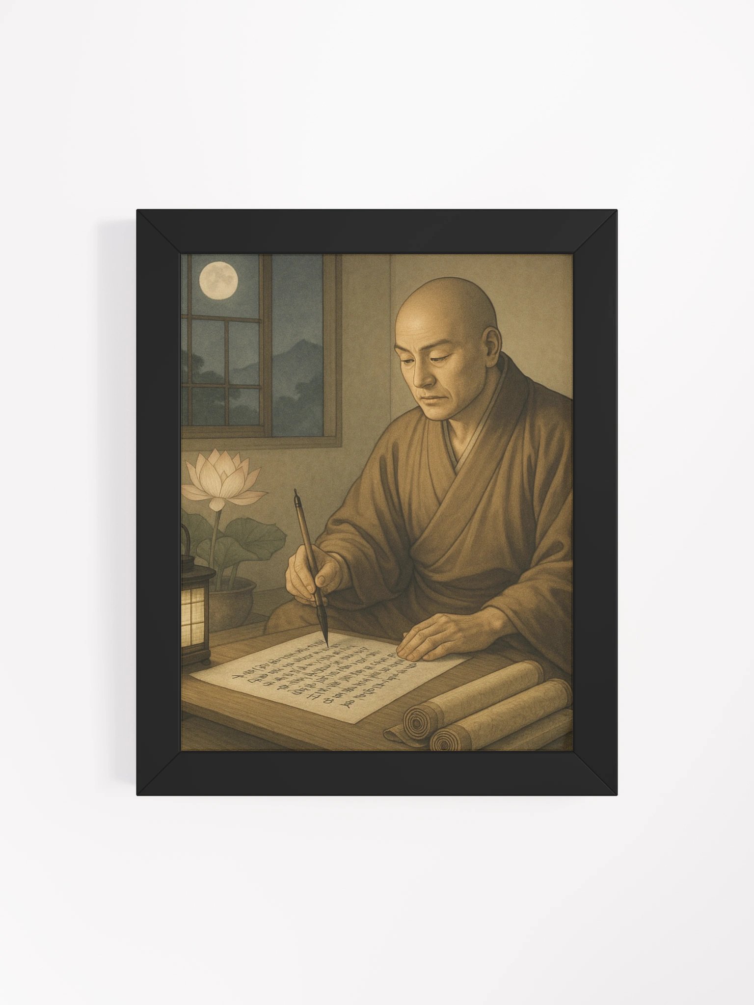 Nichiren Daishonin Writing the Gosho – Framed Matte Poster for Nichiren Buddhism Practitioners product image (4)
