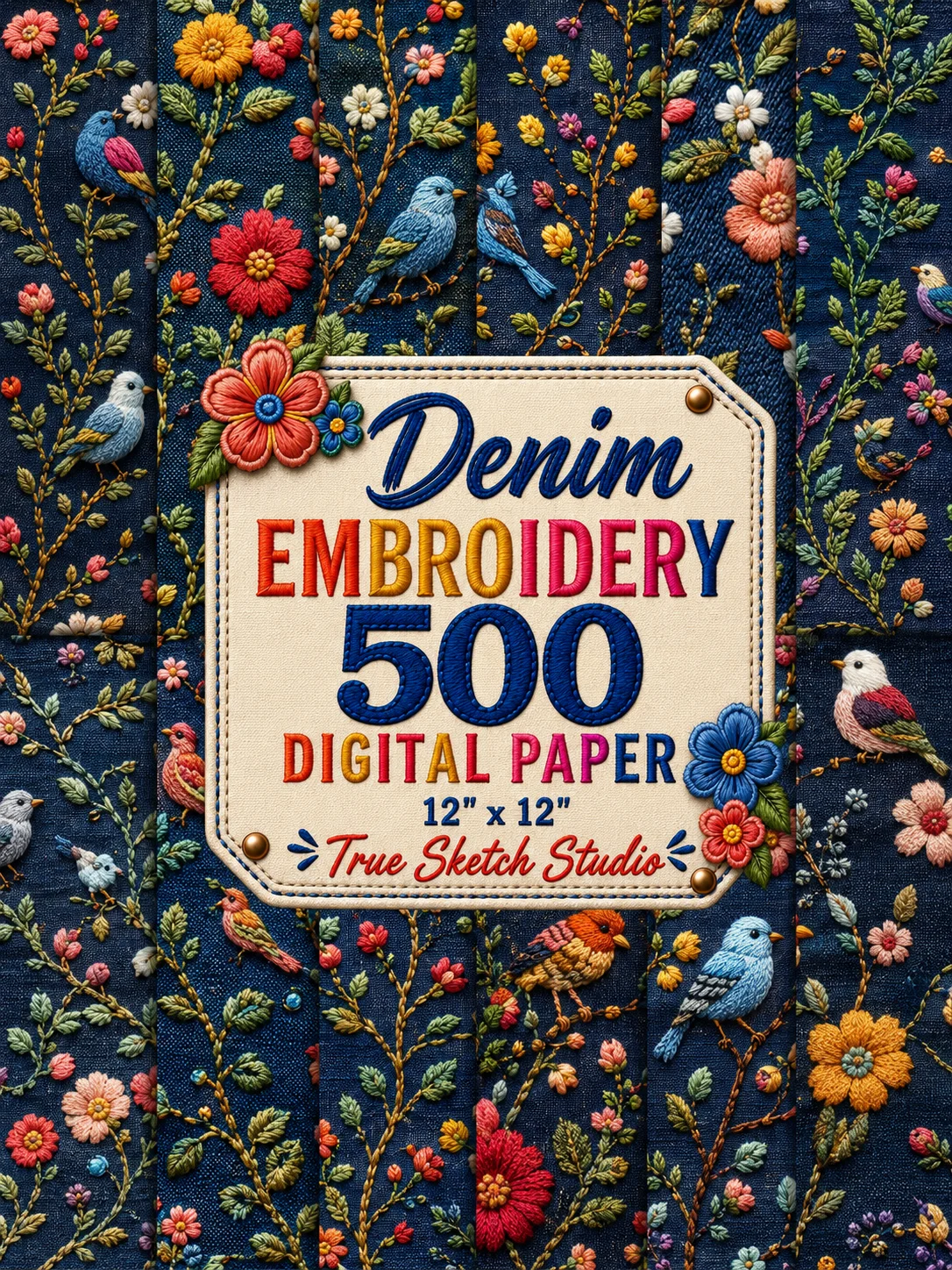 500 Denim Embroidery Digital Papers product image (4)