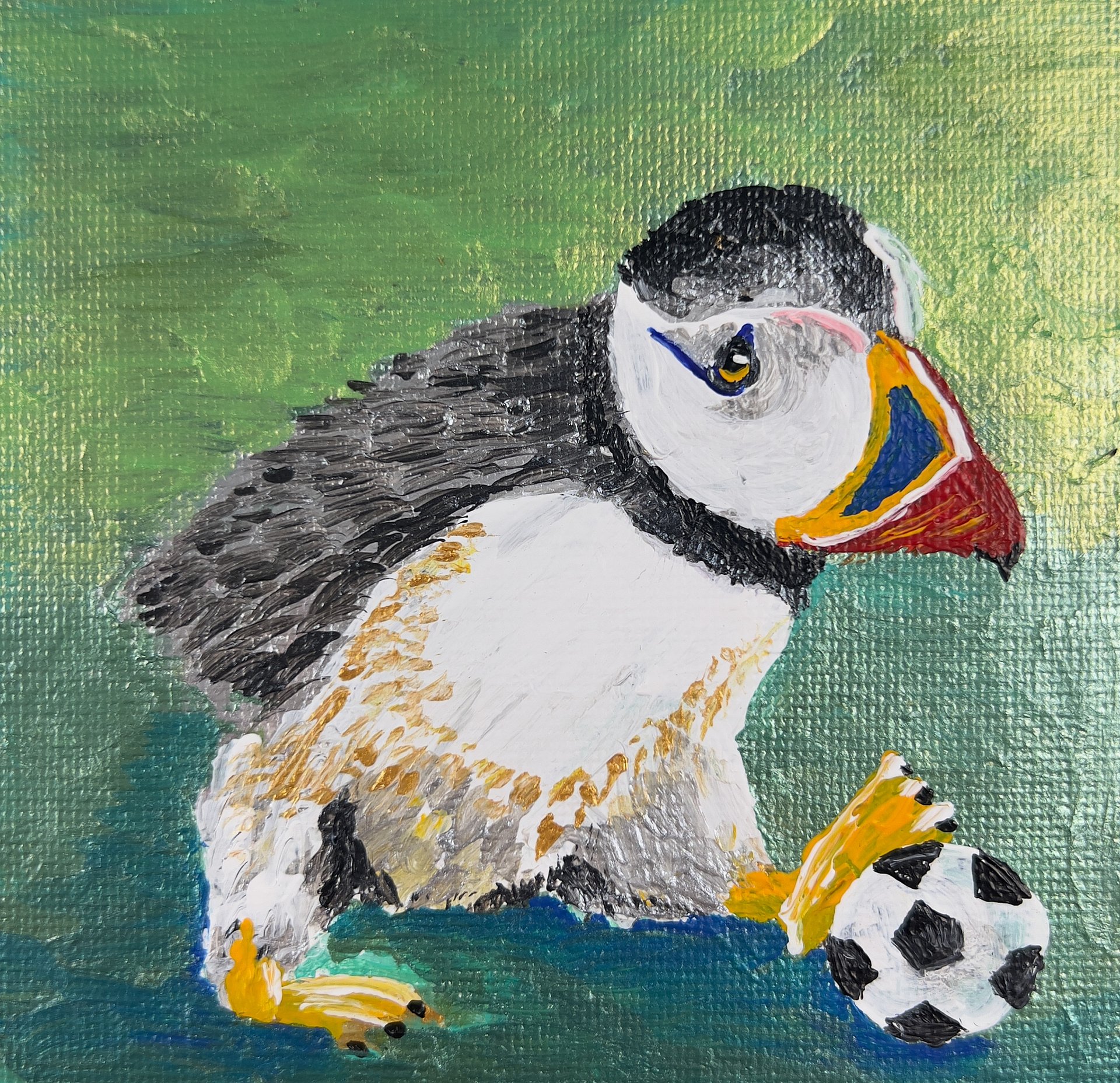 Puffin Footballer — One-of-a-Kind Original Painting product image (1)