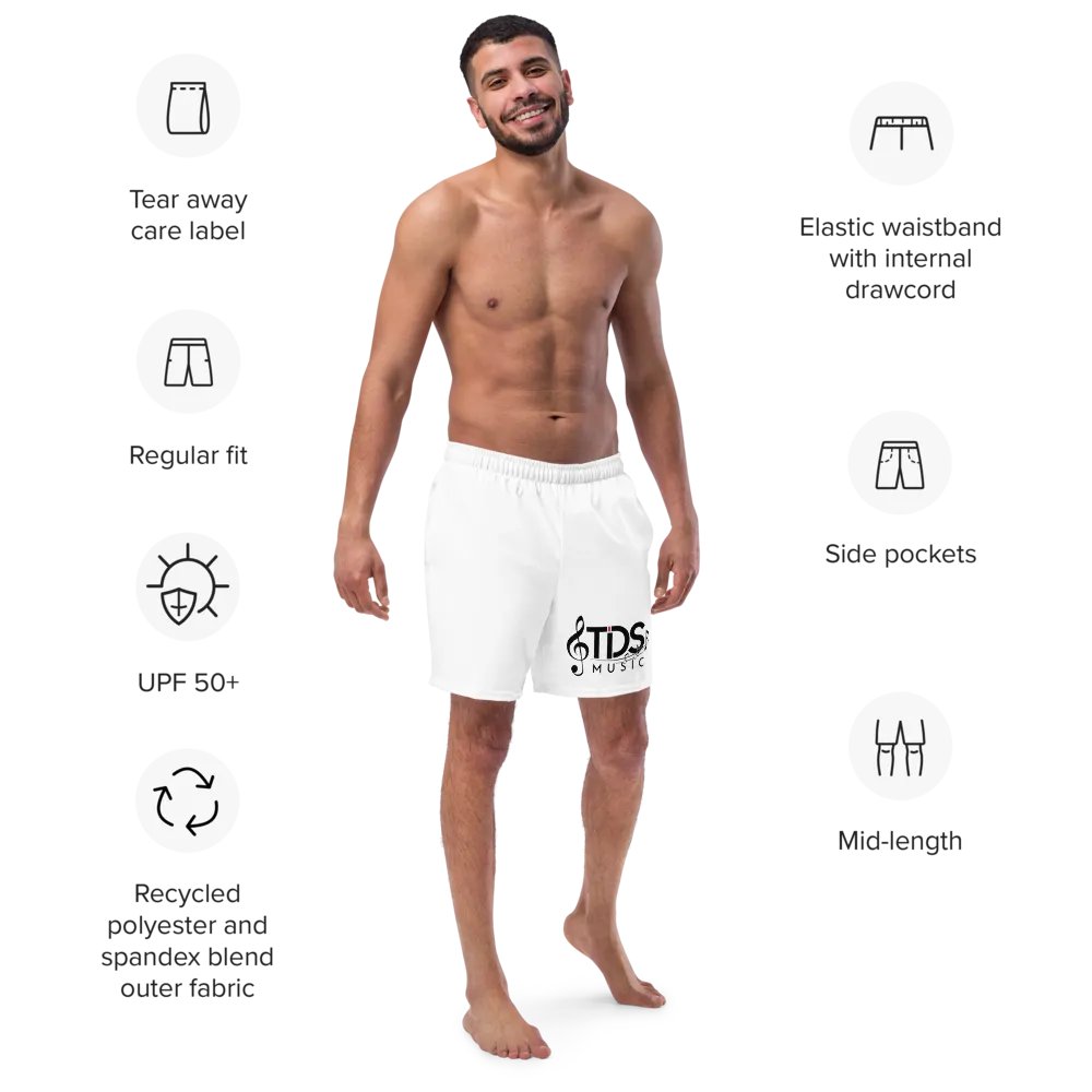 TDS Music Eco-Friendly White Swim Trunks - All-Over Print, Recycled Polyester, Sizes 2XS-6XL product image (12)