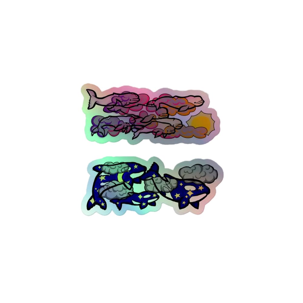 sunset beluga and midnight orca holographic sticker set product image (1)