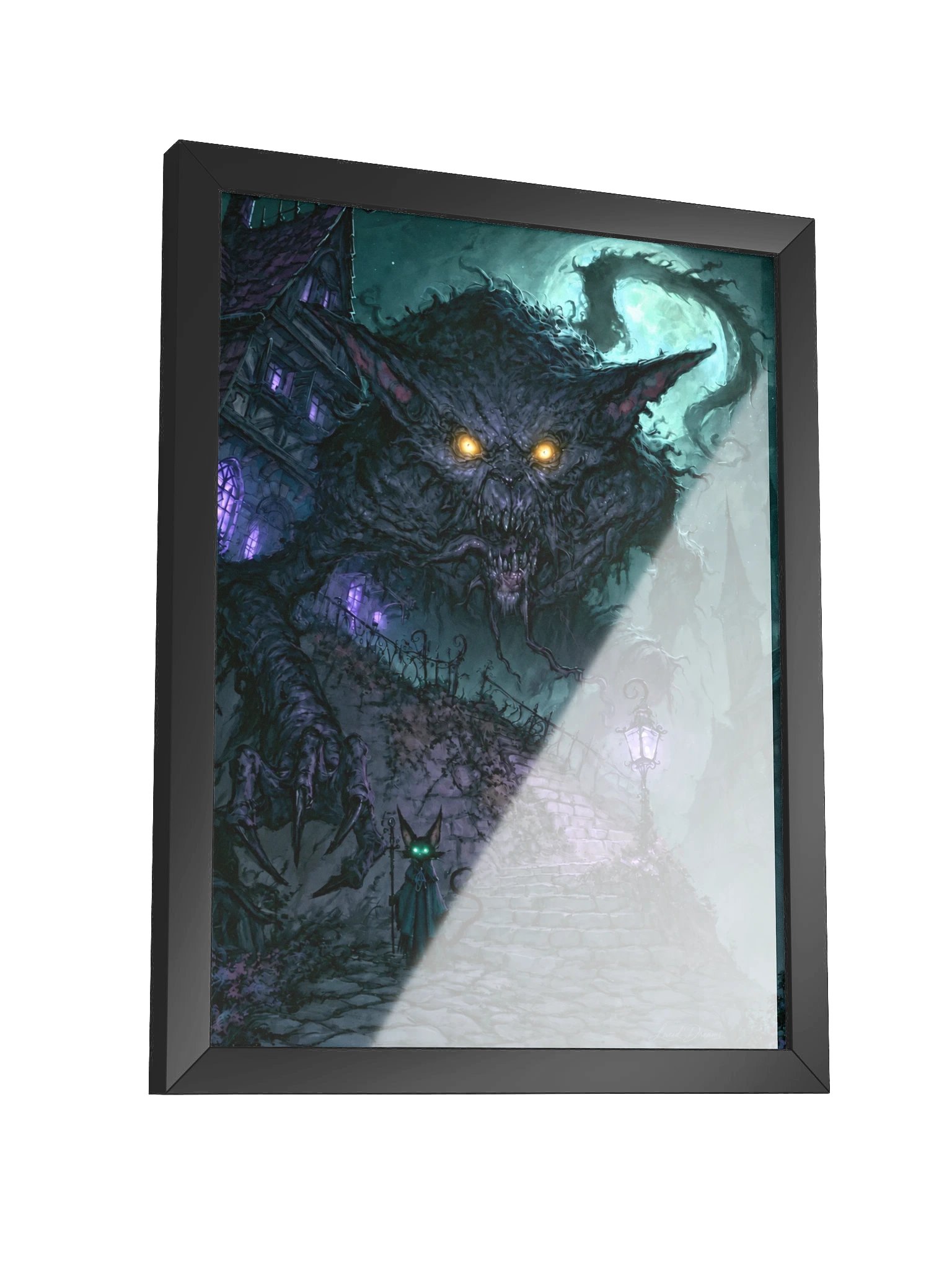 Moonlit Black Cat Framed Art Print — The Cat at the Edge of Midnight product image (7)