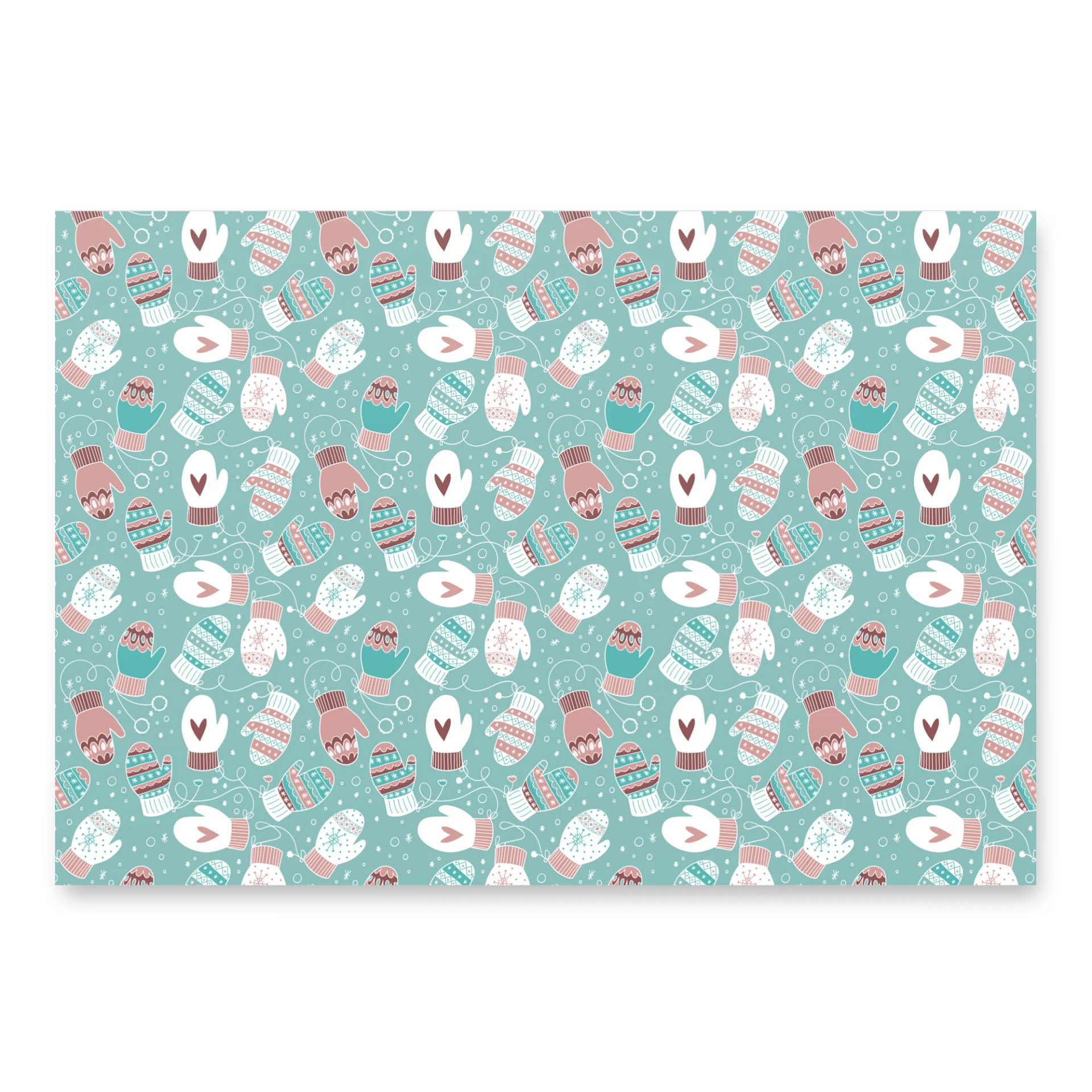 Festive Winter Christmas Mittens Pattern Wrapping Paper, 3 Pack (Mint & Pink) product image (3)