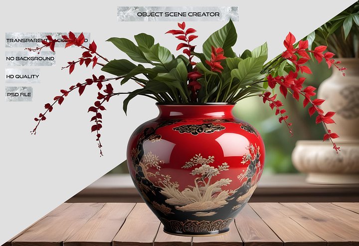 Chinese Porcelain Vase – Crimson Majesty with Gold Accents PNG product image (2)