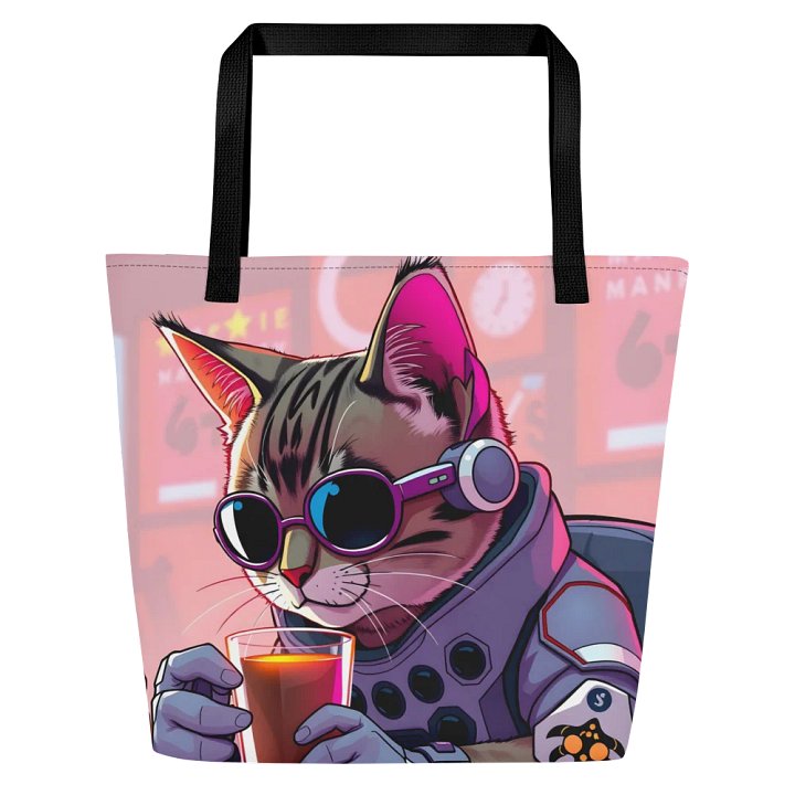 Large Tote Bag w/ Pocket-TechnoPurr: The Caffeine Cat of Tomorrow product image (1)
