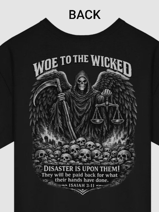 Woe To The Wicked T-Shirt, Angel of Death, Skulls of Disaster Bible Verse Tee product image (4)