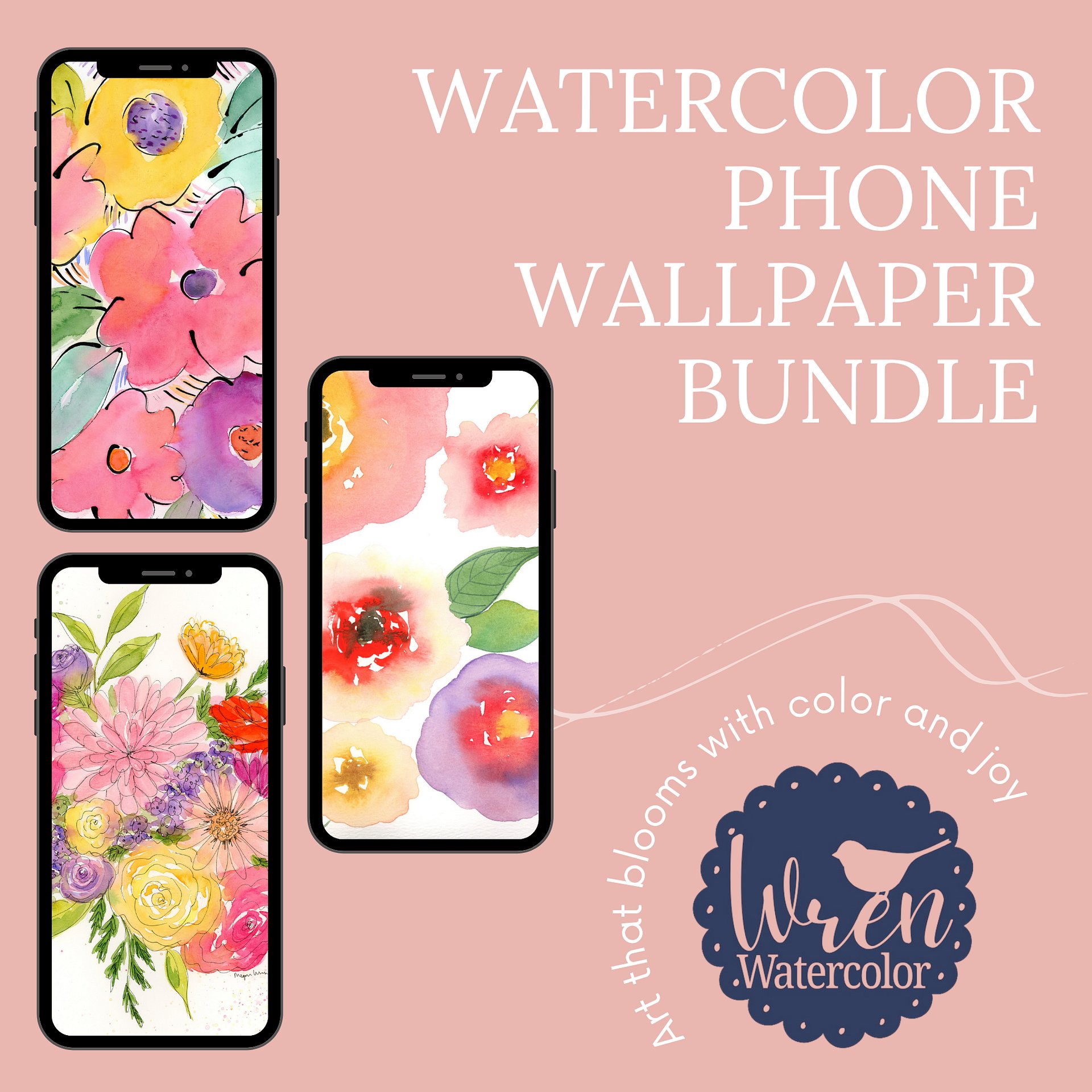 Sweet Bloom Bundle - 3 Original Watercolor Phone Wallpapers product image (2)