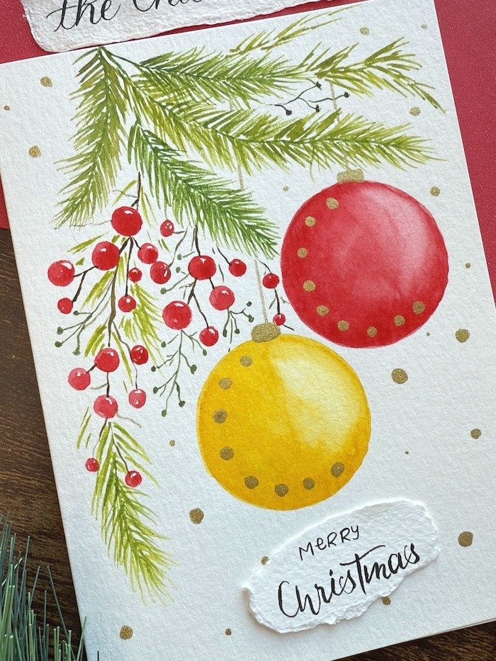 Hand-painted Watercolor Christmas Ornament Cards product image (1)