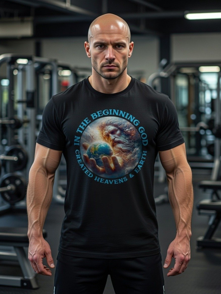 In The Beginning Tee - Genesis 1:1 God Creates Word, Bible Verse Bold Christian Graphic T-Shirt product image (4)