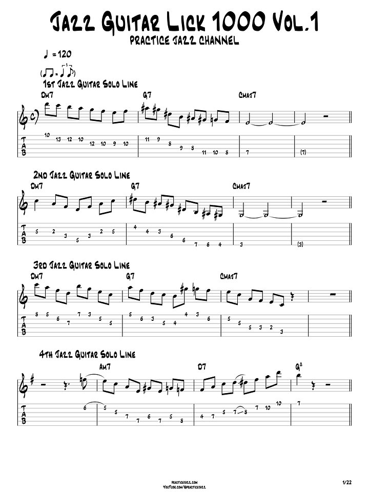 Jazz Guitar Lick 1000 – Vol.1: The First 100 (Guitar Pro + PDF + TAB) product image (1)