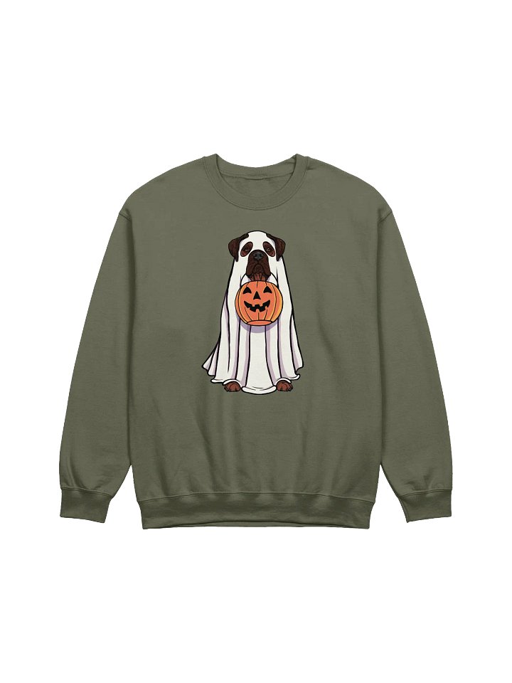 Funny Halloween Bullmastiff(Brindle) Sweatshirt | Funny Bullmastiff Wearing a Ghost Costume and Holding a Pumpkin Basket product image (1)